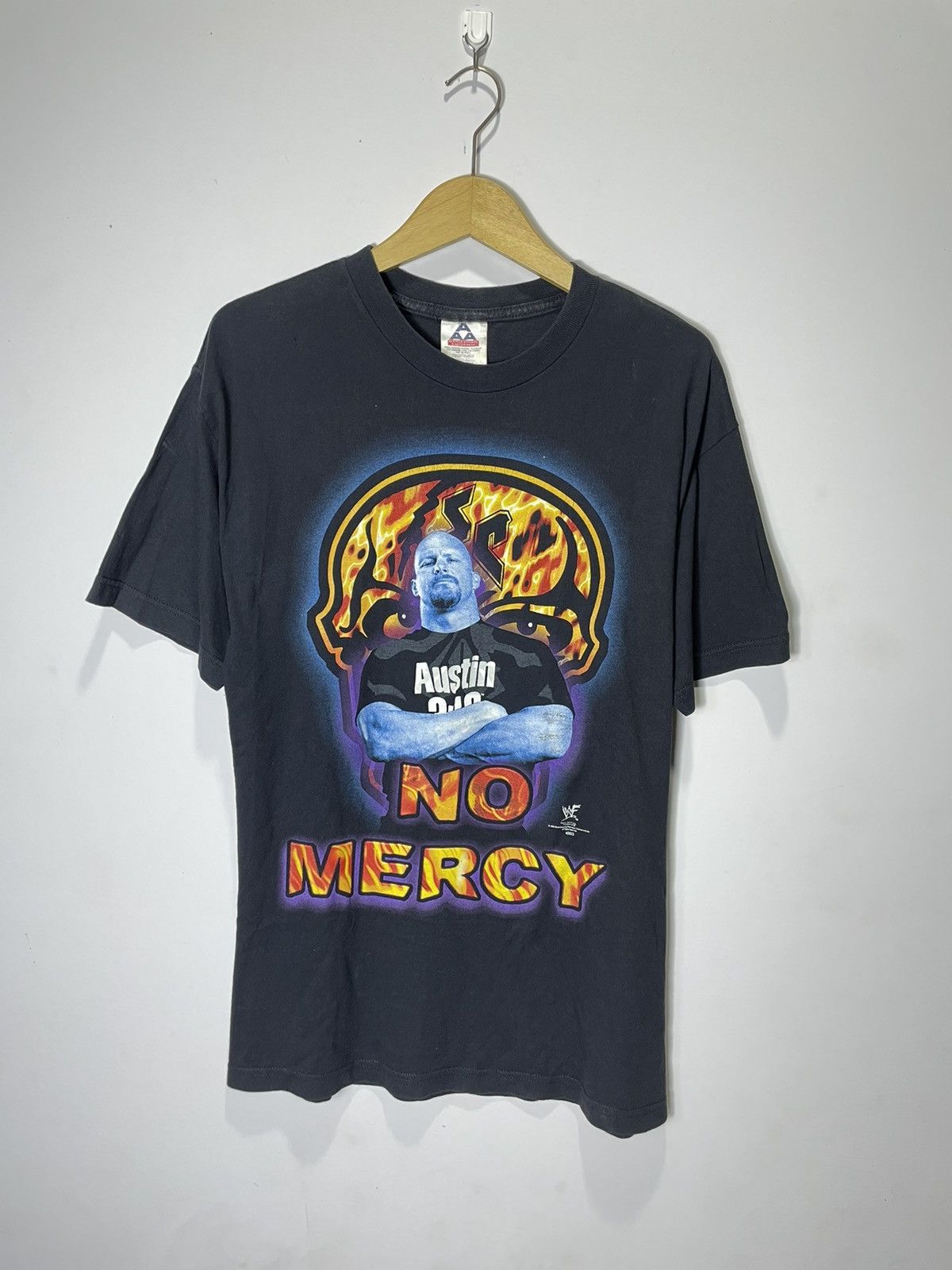image of vintage 1999 Stone Cold No Mercy Tshirt in Black, Men's (Size Large)