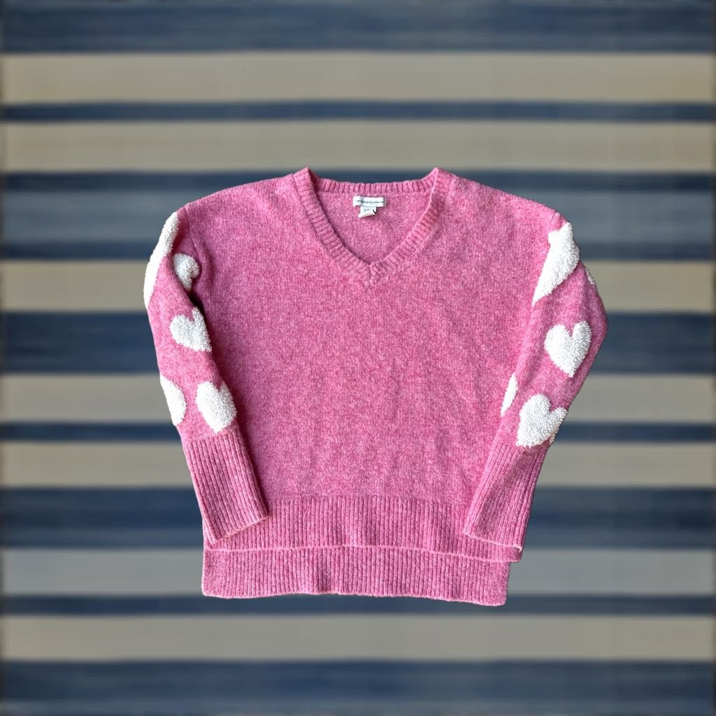 Vintage Cupcakes And Cashmere Pink Heart V-Neck Sweater Womens XS Pullover Long Sleeve Knit Lightweight Size L / US 10 / IT 46 - 1 Thumbnail