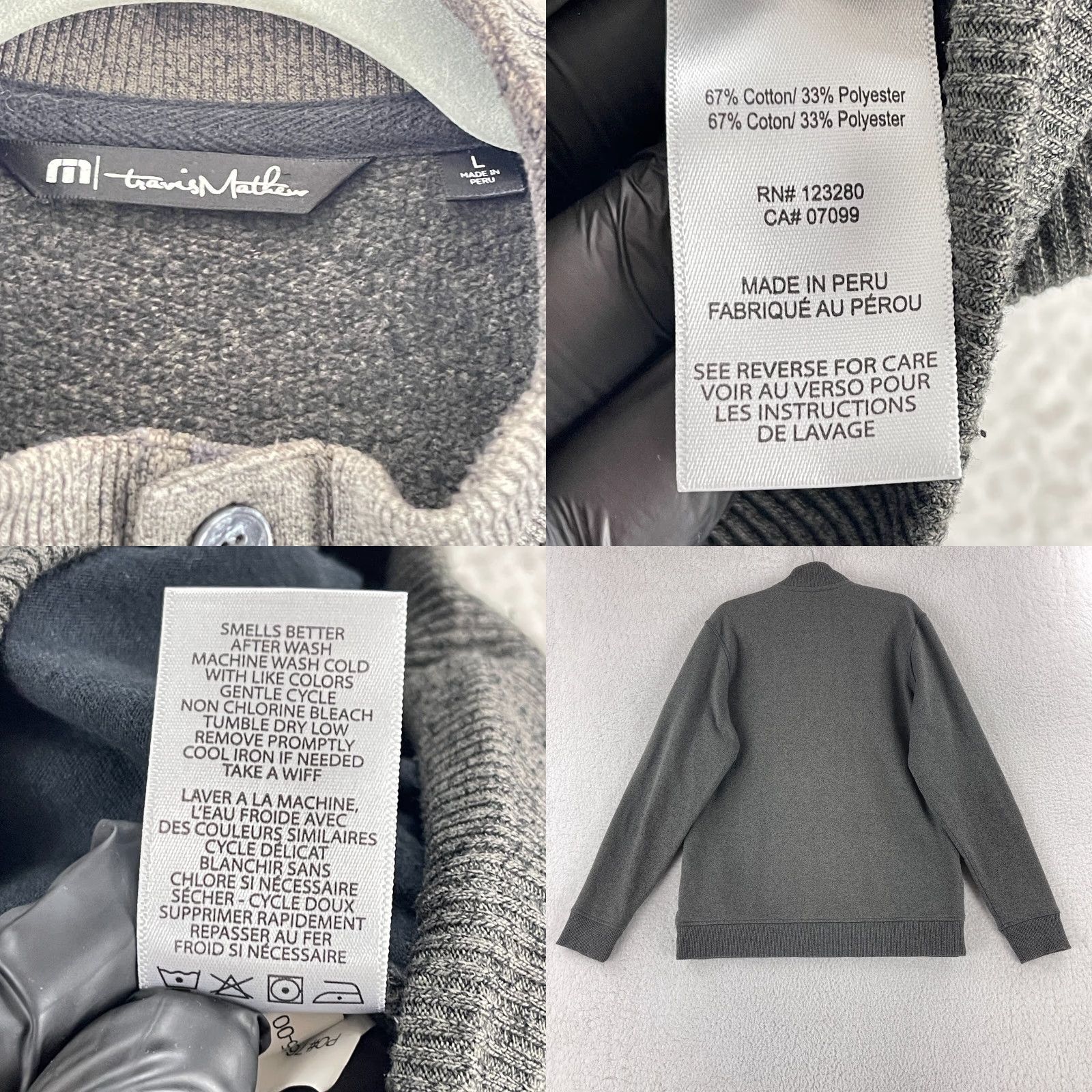 TravisMathew Travis Mathew Sweater Mens Large Gray 1/4 Button Mock Neck Long Sleeve Pullover Casual Knit Size US L / EU 52-54 / 3 - 8 Thumbnail