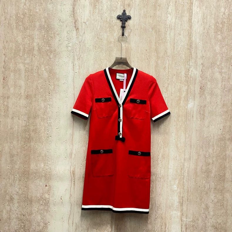 Gucci Gucci Red striped double G gold button dress 2505-Nextarrow Size S / US 4 / IT 40 - 2 Thumbnail