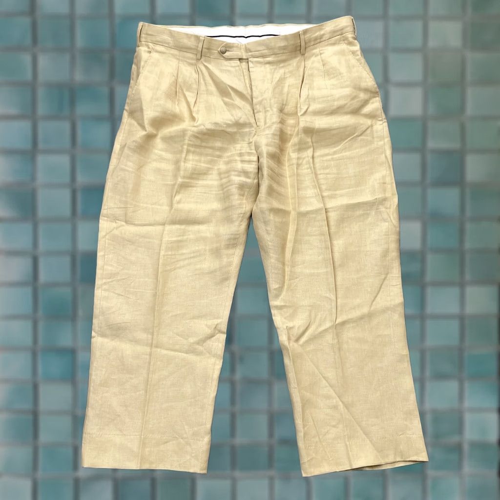 Vintage VTG Paul Fredrick Pants Mens 42 Beige Linen Pleated Straight Leg Chino Formal Size US 42 / EU 58 - 1 Thumbnail