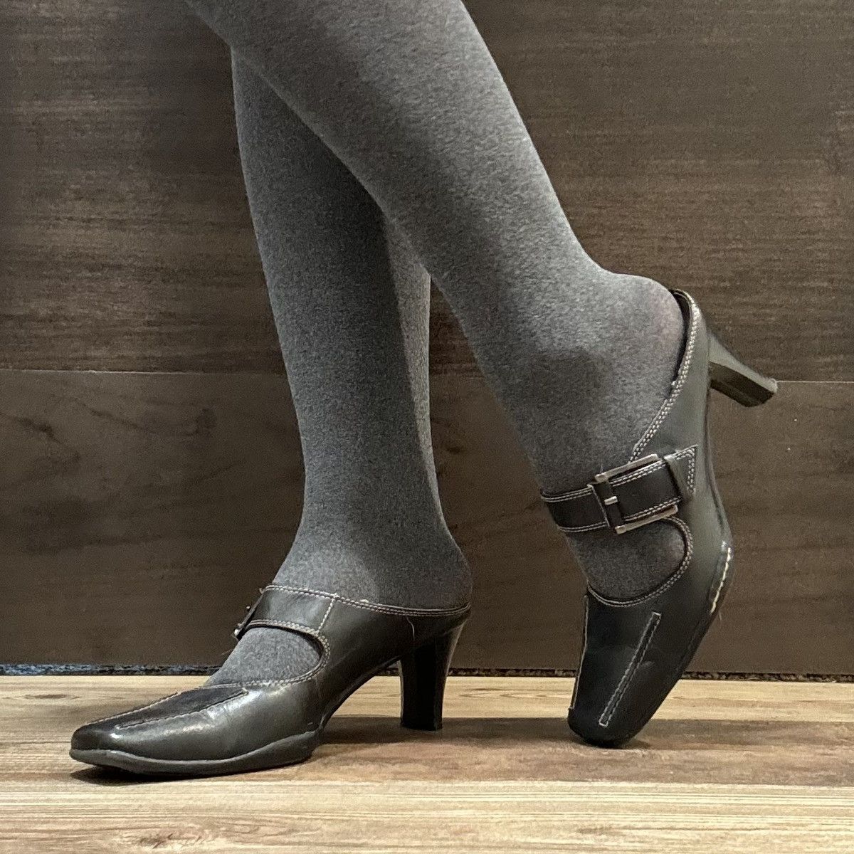 Merona MERONA Vintage Y2K Black Leather Edgy Mary Jane Mule Heels Size US 7.5 / IT 37.5 - 1 Thumbnail