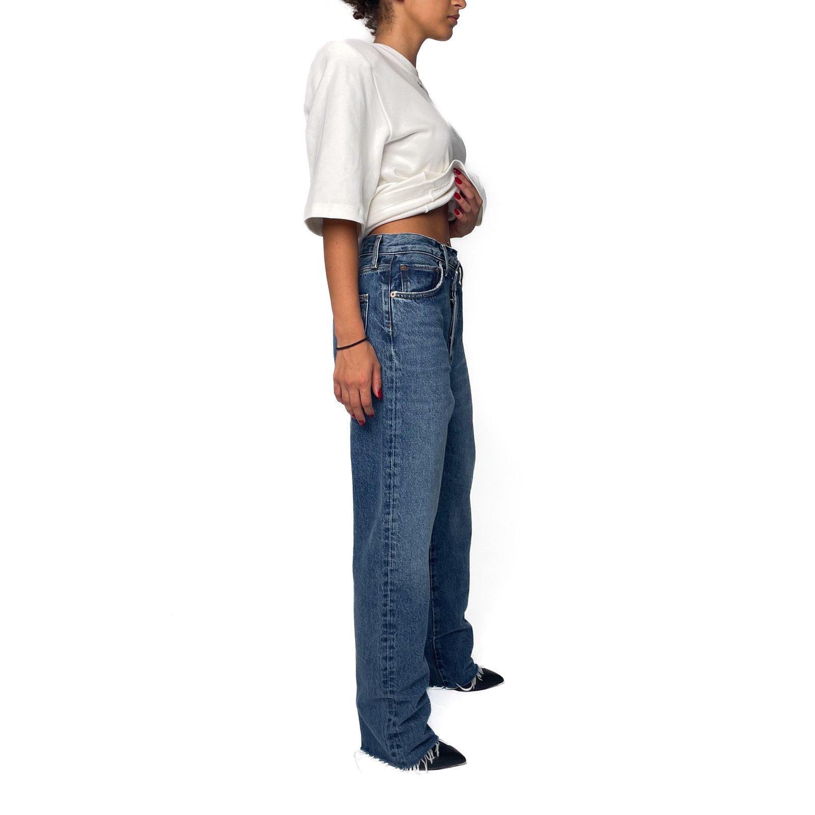 Agolde Blue Asymmetrical Denim Jeans With Raw Hem Size 27" / US 4 / IT 40 - 4 Thumbnail