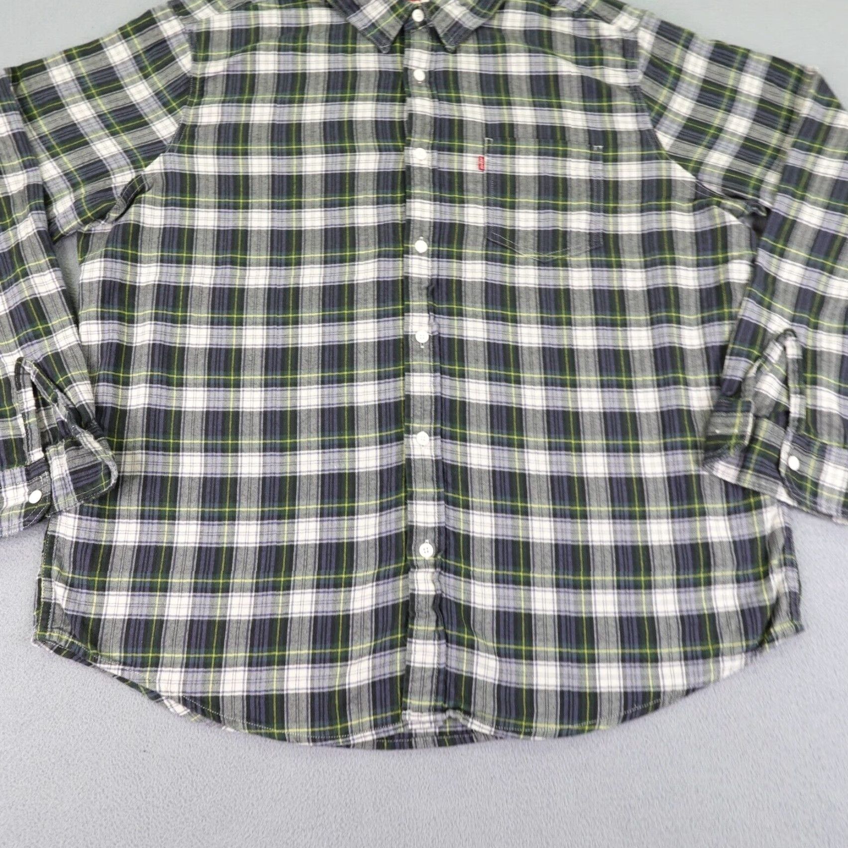 Levi's VINTAGE Levi's Shirt Mens XL Green Blue White Plaid Flannel Button-Up Workwear 90s Theme Mens Size US XL / EU 56 / 4 - 4 Thumbnail