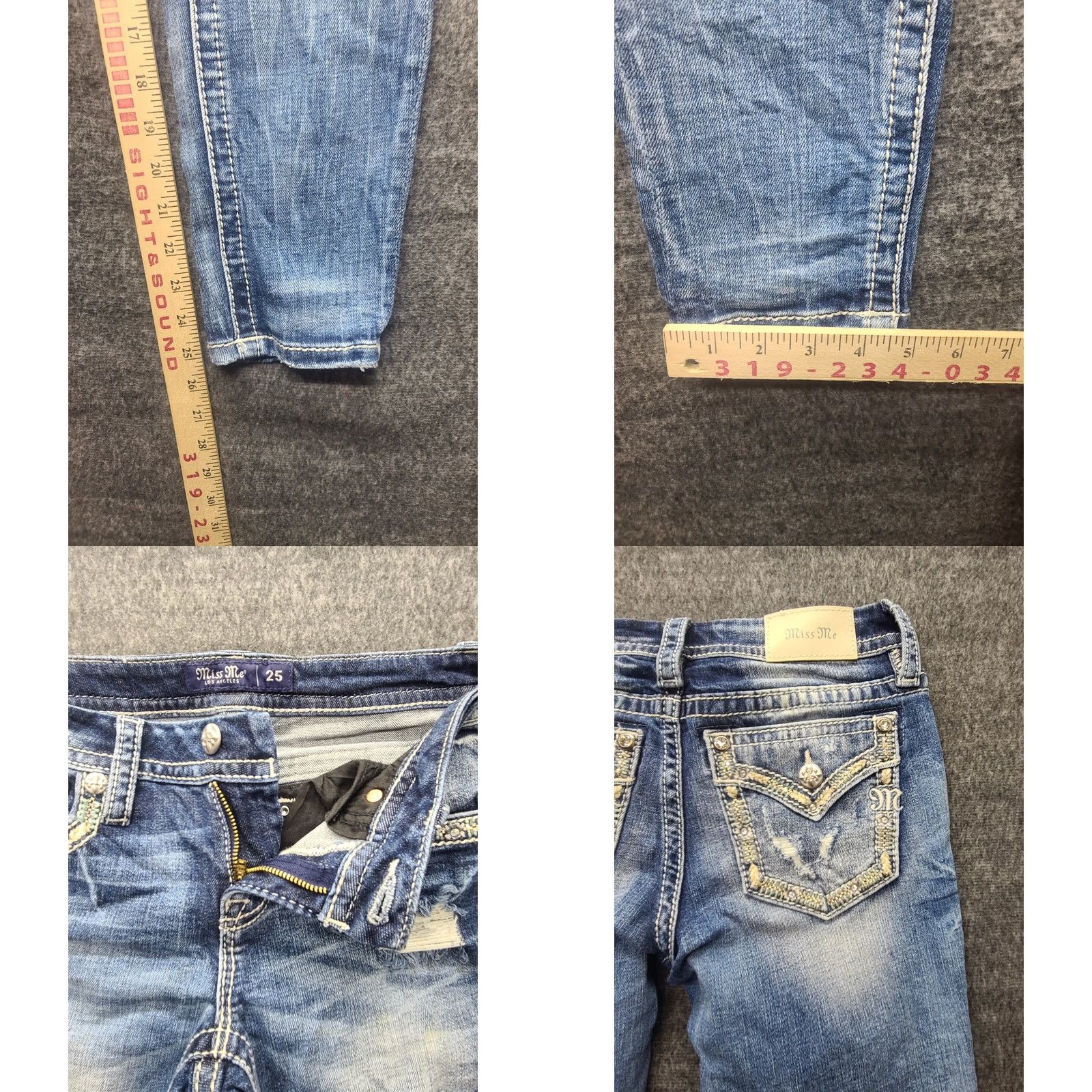 Miss Me Miss Me Jeans Womens 25 Regular Ankle Mid Rise Embellished Thrashed Cowgirlcore Jeans Wide Variety of Details Size 42" / US 20 - 8 Thumbnail