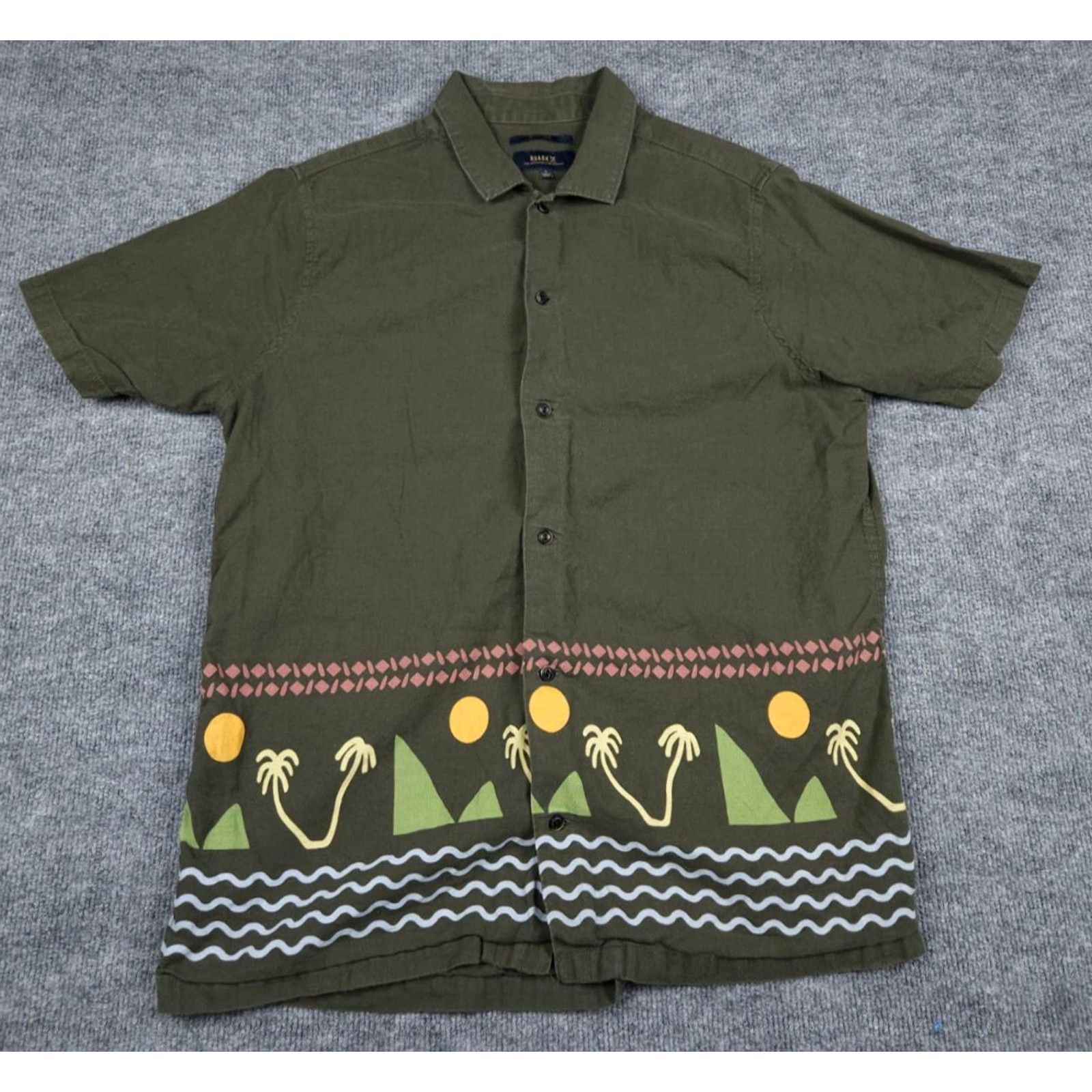 Roark Roark Button-Up Shirt Men's L Classic Green Cotton Linen Blend Graphic Shirt Size US L / EU 52-54 / 3 - 2 Thumbnail