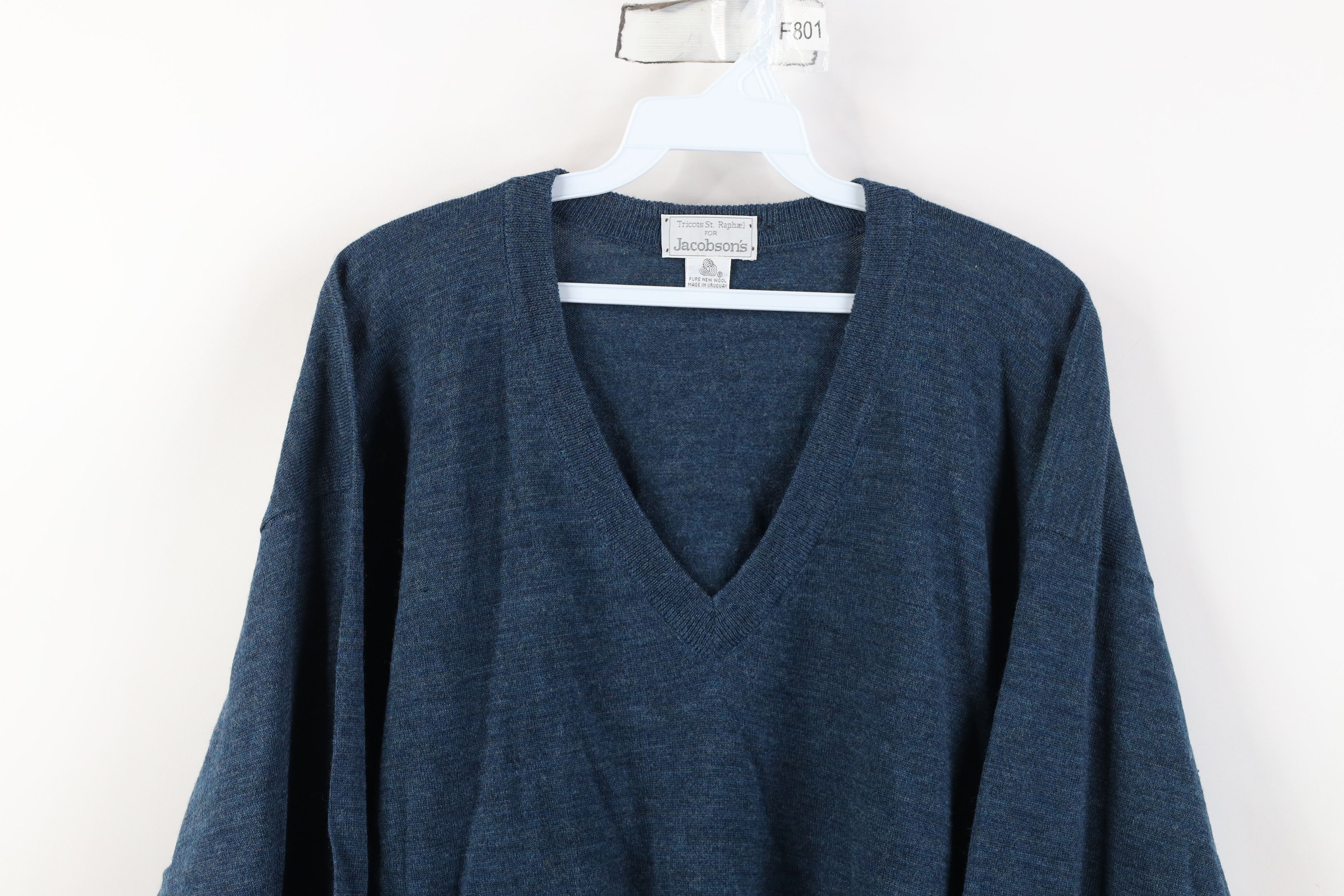 Vintage Vintage 90s Streetwear New Wool Knit V-Neck Sweater Blue Size US XL / EU 56 / 4 - 2 Thumbnail