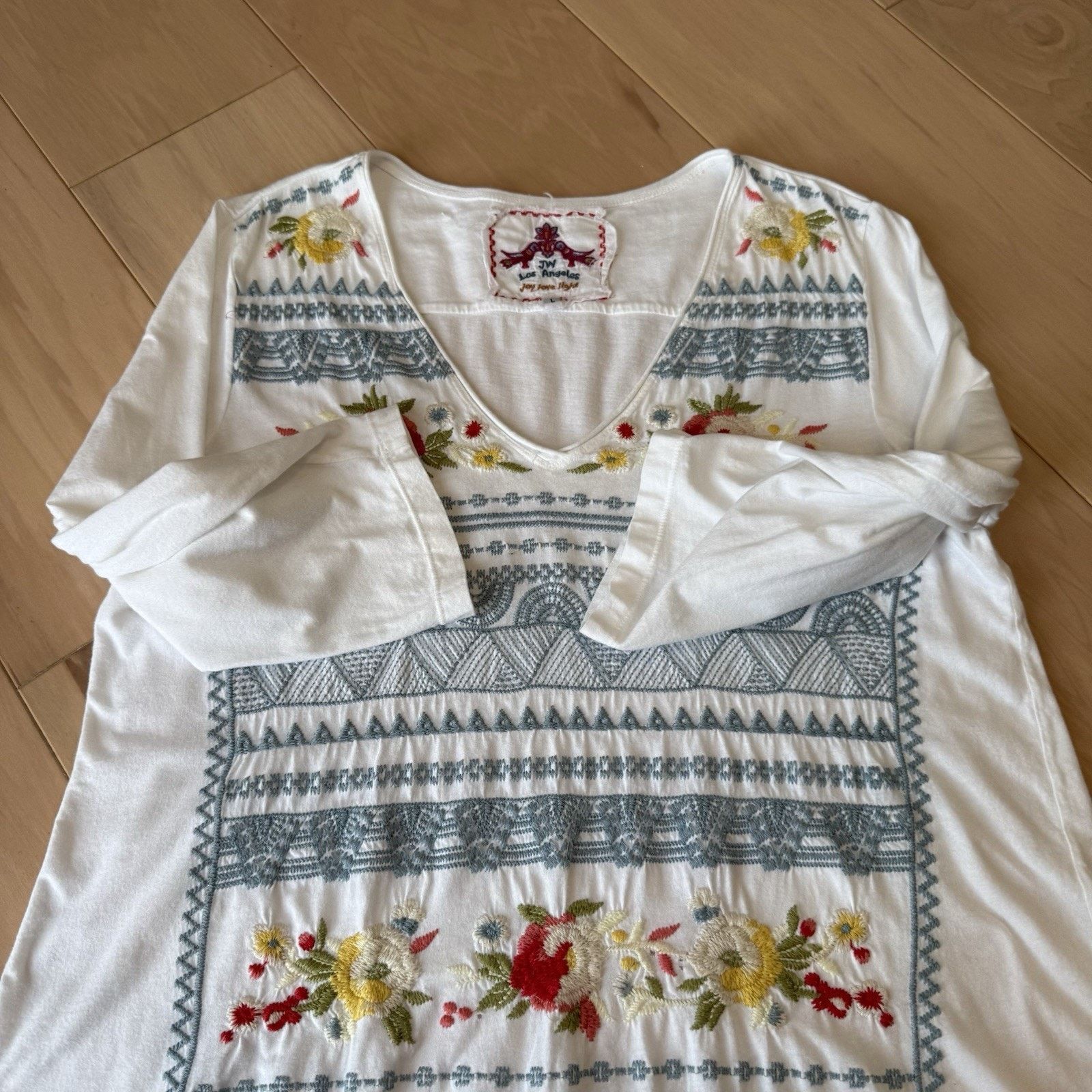 Designer × Johnny Was Johnny Was Tunic Women's Large White Donya Top Embroidered Size L / US 10 / IT 46 - 4 Thumbnail