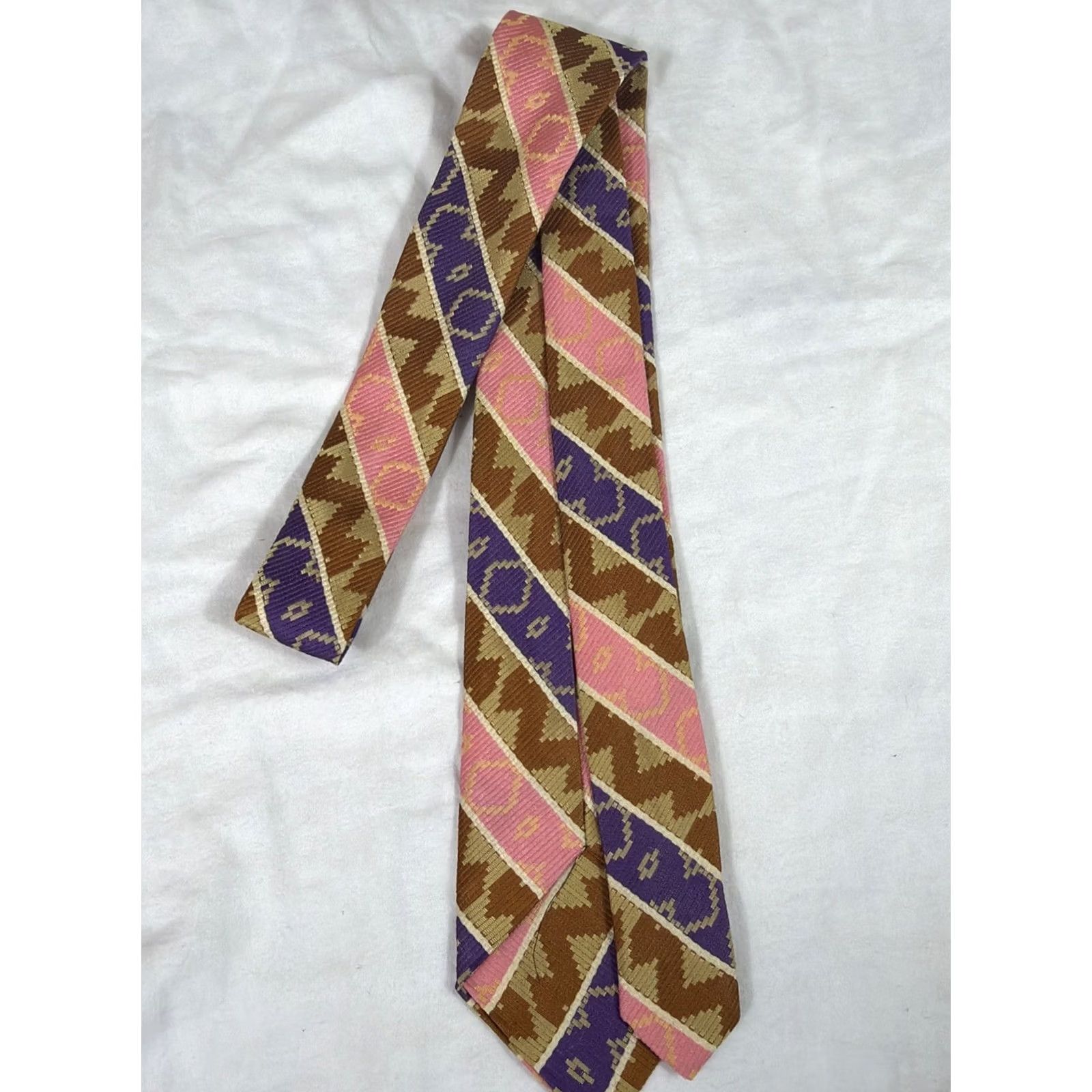 Pinko VINTAGE 70s Necktie Polyester Geometric Purple Pink Brown 52 Inches Long Men Brown PINK Tie Size ONE SIZE - 6 Thumbnail