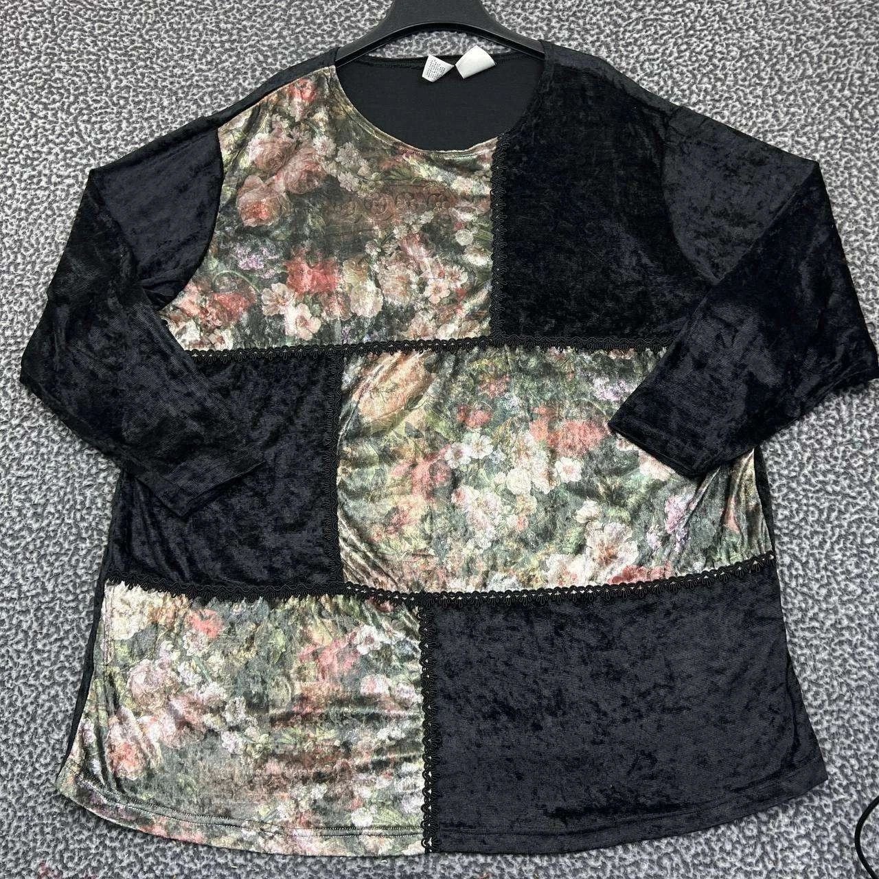Other Vintage Kathryn Deene Top 22/24 Floral Velvet Crew Neck Size 4XL / US 24-26 - 1 Thumbnail