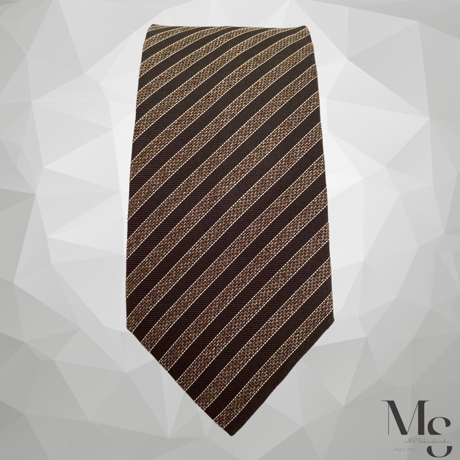 Moschino MOSCHINO XL Brown Striped Silk Tie Made In Italy W:3" EX CON Size ONE SIZE - 5 Thumbnail