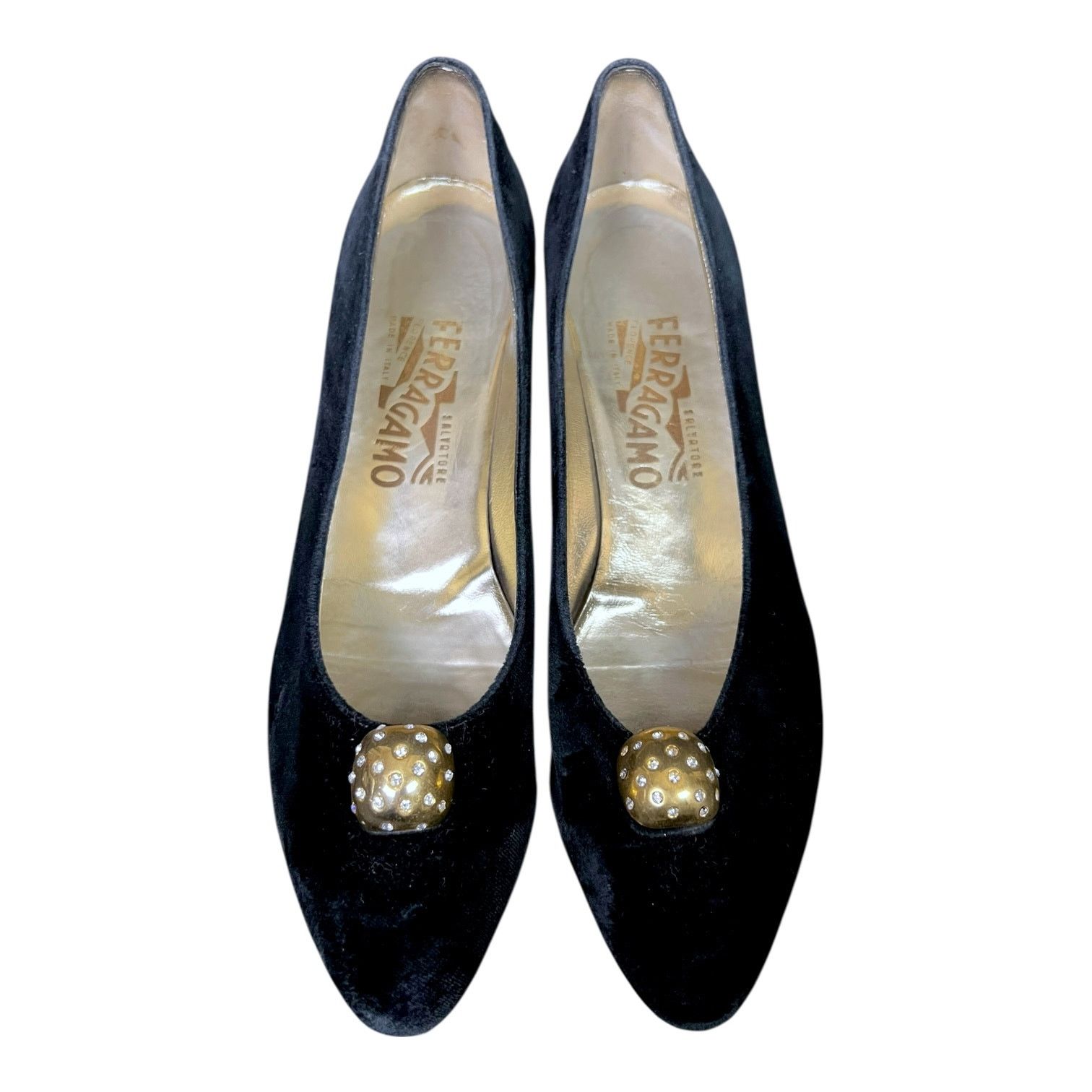 Salvatore Ferragamo Vtg Salvatore Ferragamo US9 Black Velvet Kitten Heel Pumps Size US 9 / IT 39 - 2 Thumbnail
