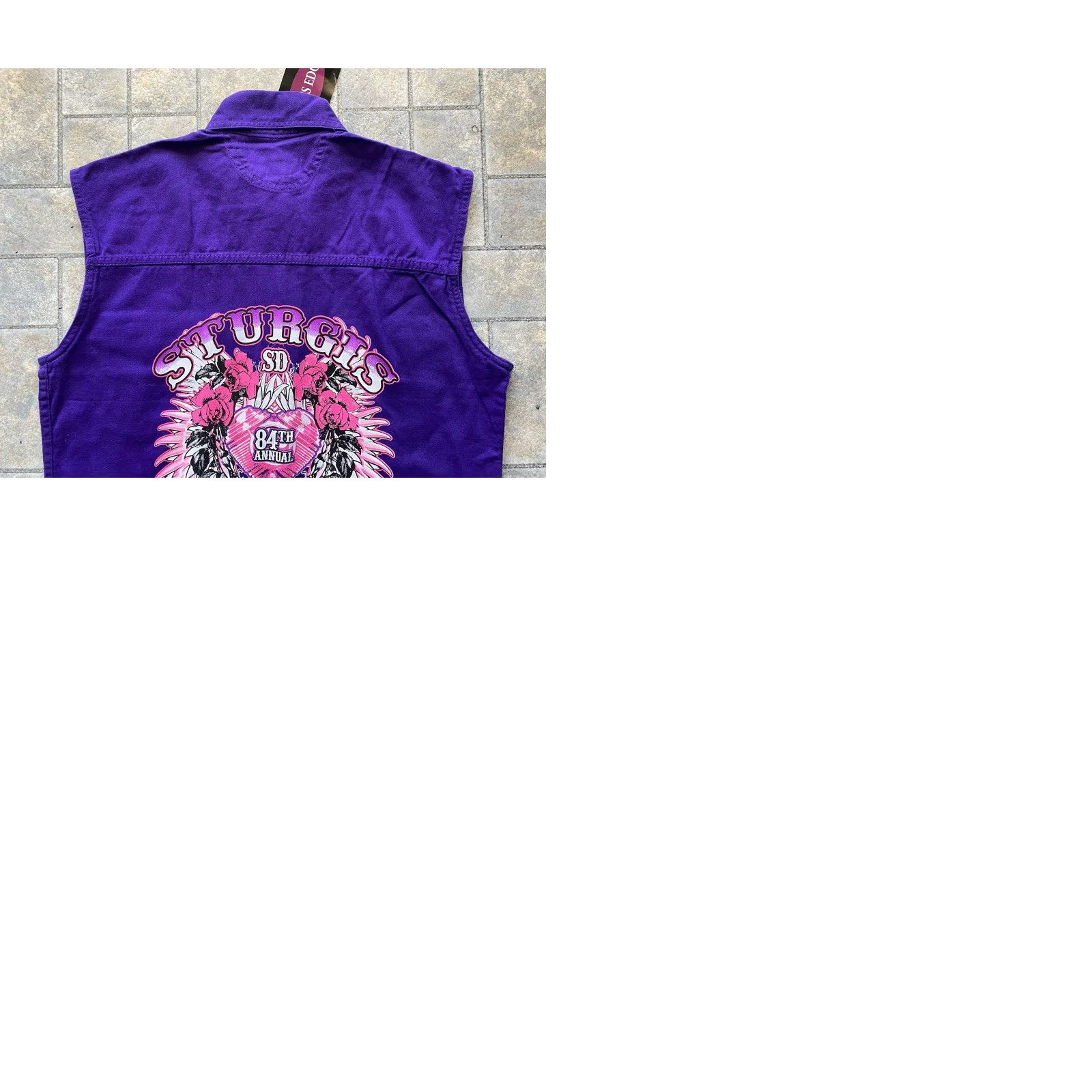 Vintage NWT Biker's Edge WOMENS MEDIUM Vest Button Up Snap Collar Purple/Pink Sturgis 2024 South Dakota Rally Rose Floral Canvas Cotton Size M / US 6-8 / IT 42-44 - 9 Thumbnail