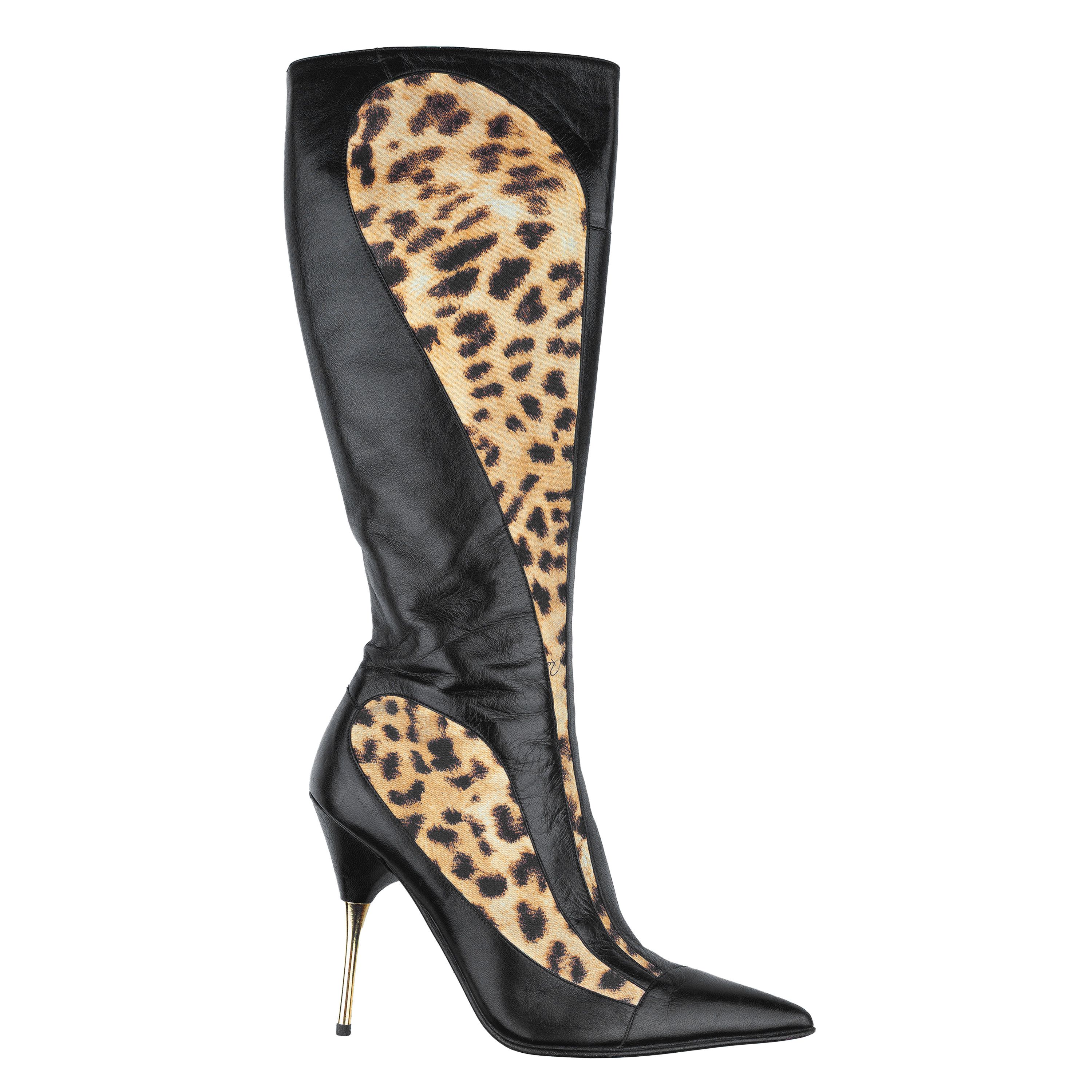 Roberto Cavalli Cheetah/Black High Knee Boots (38,5 EU)