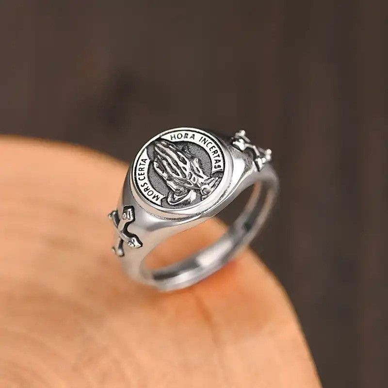 Jewelry × Vintage opening prayer creative Thai silver ring Size ONE SIZE - 4 Thumbnail