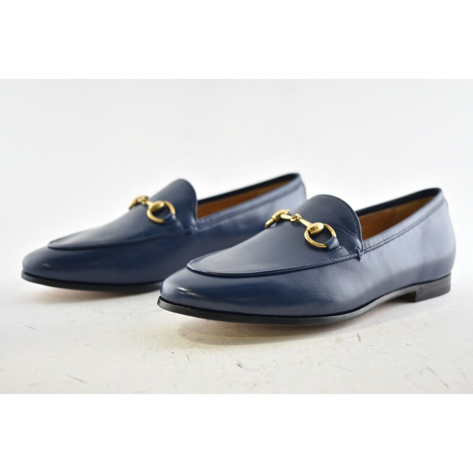 Gucci Gucci New Jordaan Blue Leather GG Logo Horsebit Loafer Size US 5 / IT 35 - 10 Thumbnail