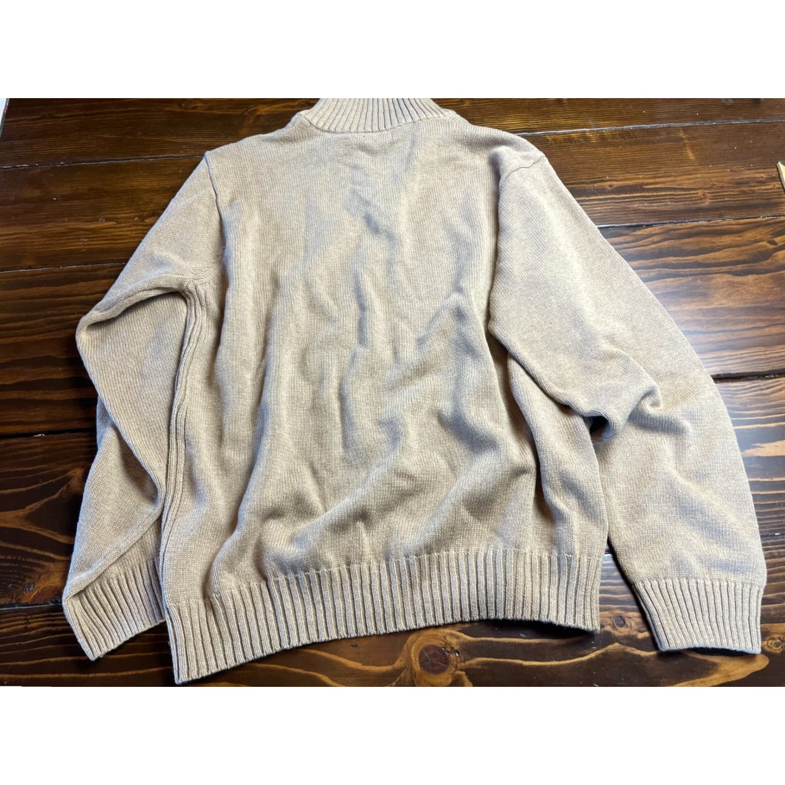 Izod IZOD Sweater Men's XL Tan Pullover 1/4 Zip Up Knit Mock Neck Long Sleeve Solid Brown Size US XL / EU 56 / 4 - 2 Thumbnail