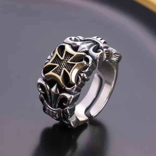 VIBE Punk Big Cross Ring Resizable Retro Gothic Style Size ONE SIZE - 7 Thumbnail