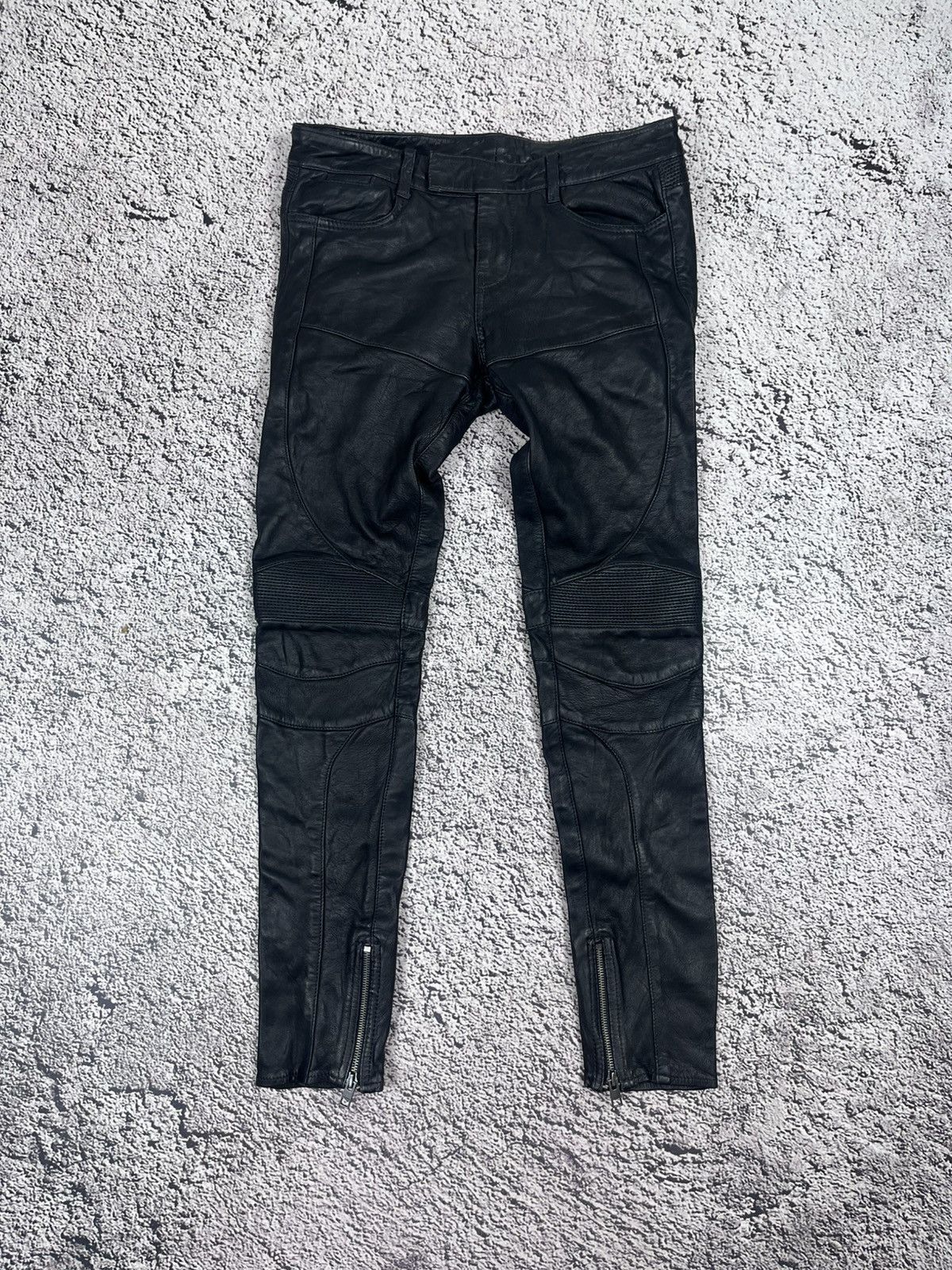 Allsaints AllSaints Italian Leather Biker Pants Moto Skinny Ribbed Kne Size 26" / US 2 / IT 38 - 1 Thumbnail