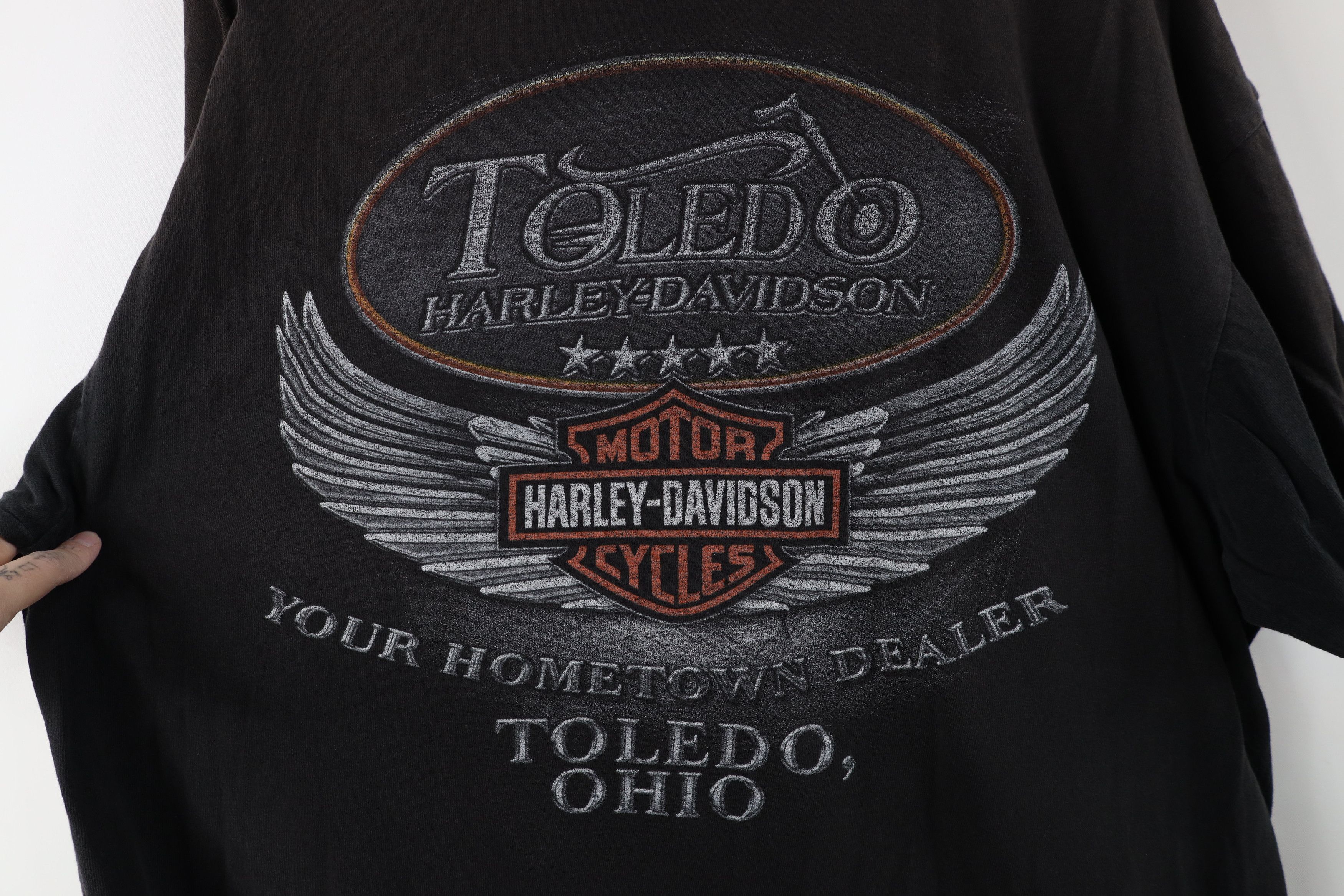 Harley Davidson Y2K Harley Davidson Spell Out Sun Faded T-Shirt Black Cotton Size US XL / EU 56 / 4 - 14 Thumbnail