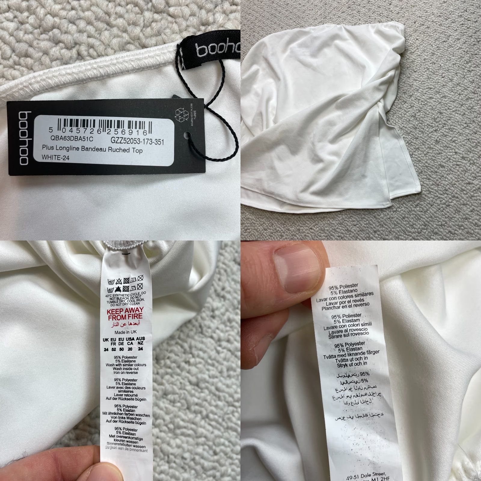 Boohoo Boohoo White Tank Womens Plus 20 Strapless Ruched Bandeau Tube Top NWT Casual Shirt Size 3XL / US 20-22 - 8 Thumbnail