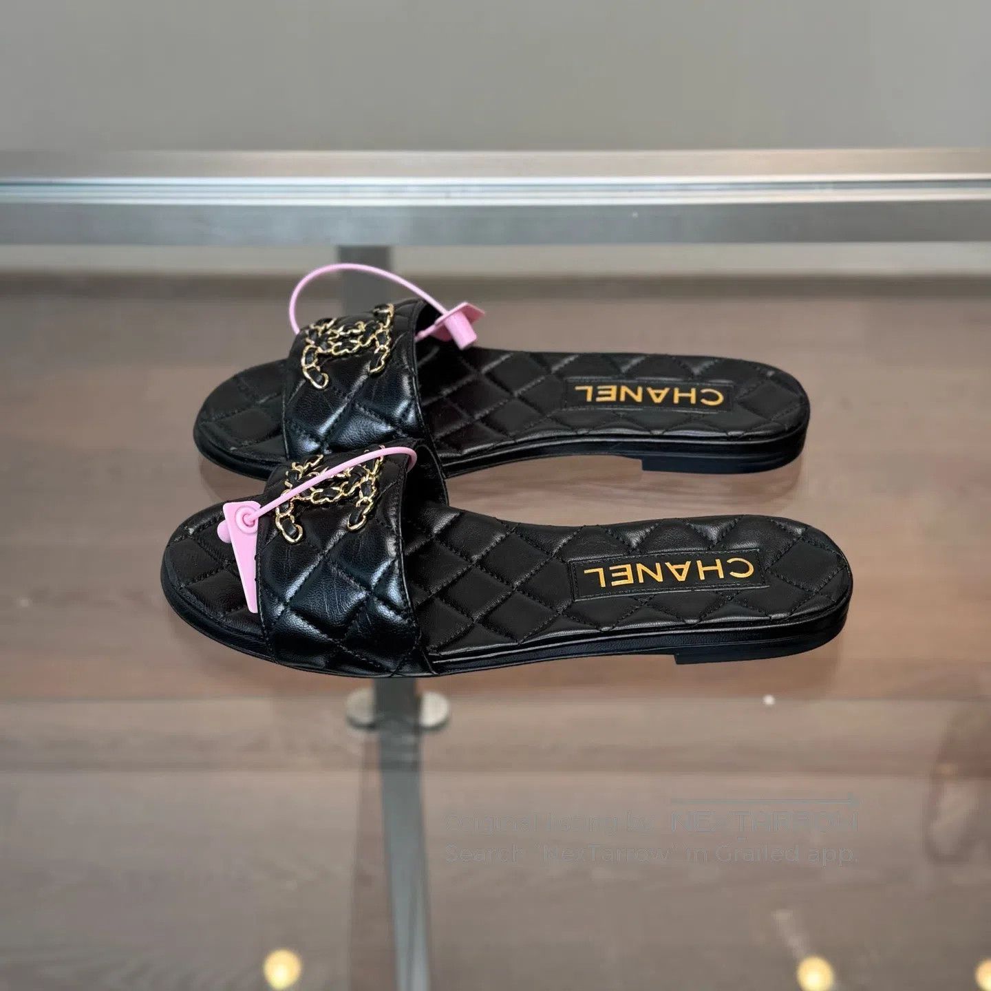 Chanel Chanel Black Gold Double C Leather Slipper with Chain-Latt Size US 4.5 / IT 34.5 - 2 Thumbnail