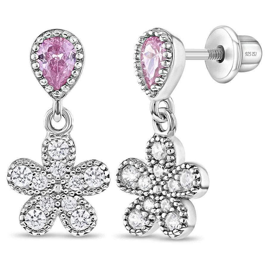 Other Groovy CZ Flower Dangle Earrings - Sterling Silver Size ONE SIZE - 3 Thumbnail