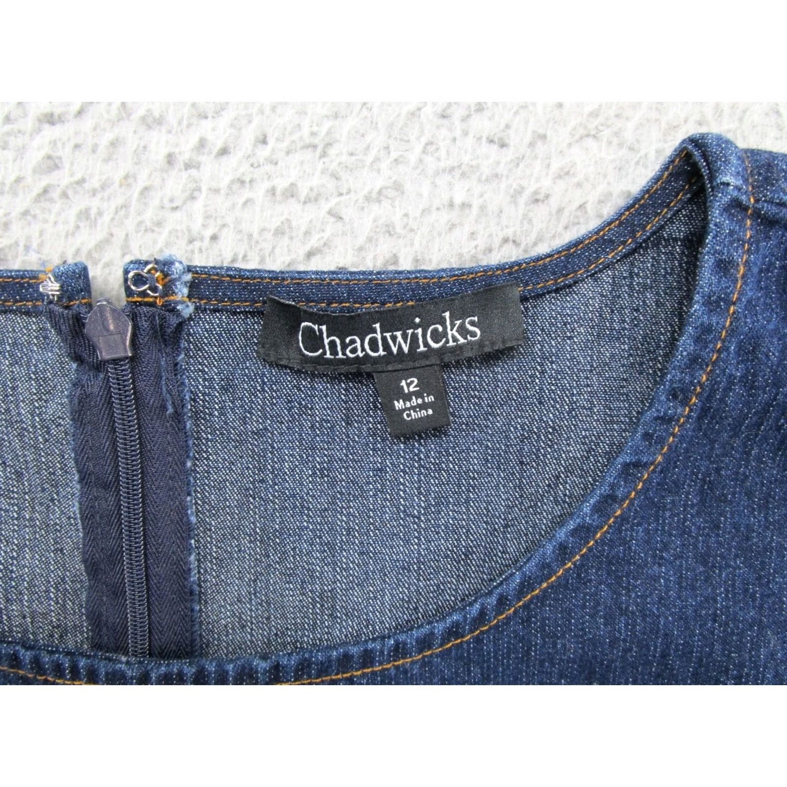 Denime Vintage Chadwicks Denim Midi Dress Women's Size 12 Blue Short Sleeve Back Slit 90s Classic Womens Size XL / US 12-14 / IT 48-50 - 4 Thumbnail