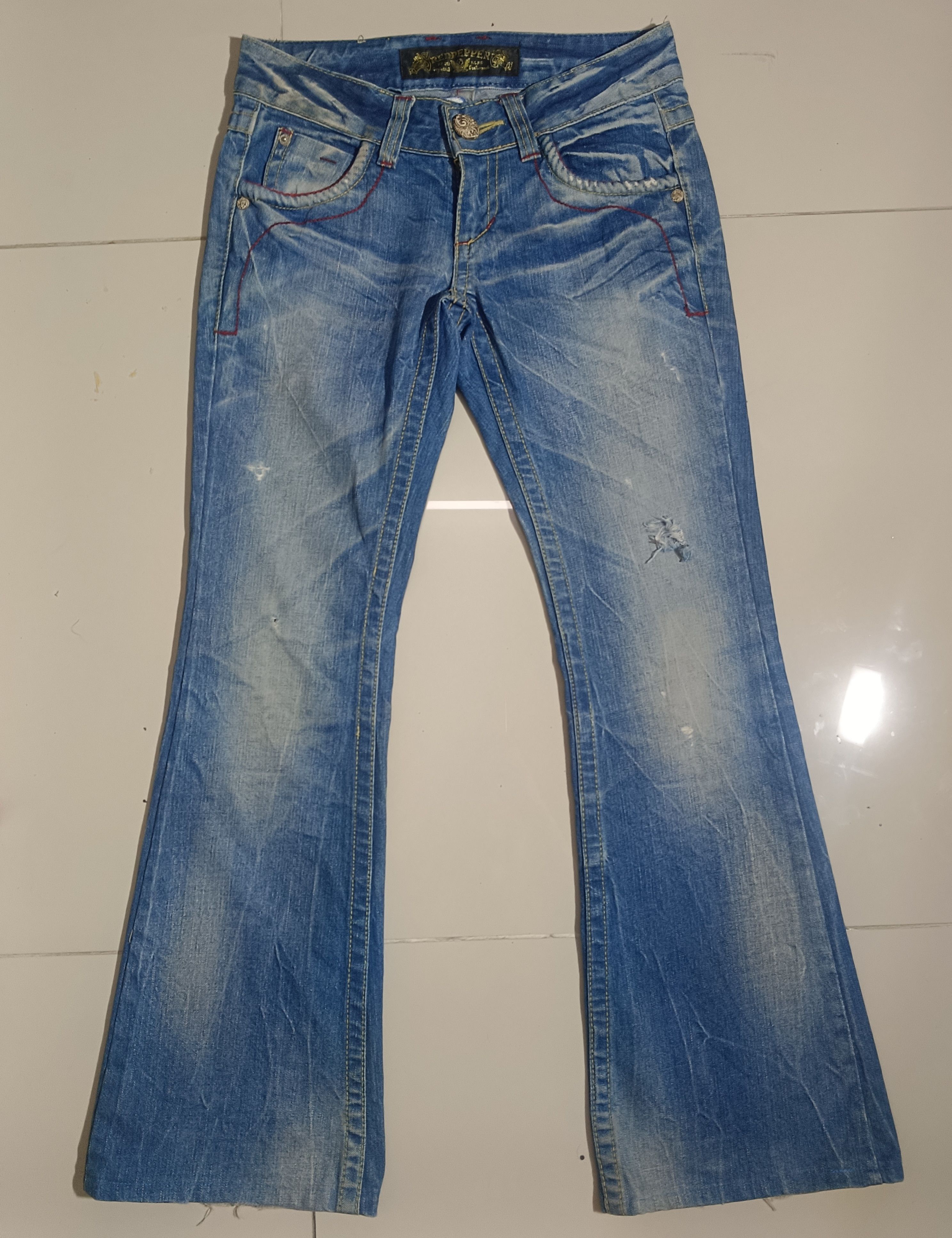 If Six Was Nine × Le Grande Bleu (L.G.B.) FLARE JEANS RED PEPPER DISTRESSED DENIM BOOT CUT PANTS Size US 28 / EU 44 - 11 Thumbnail