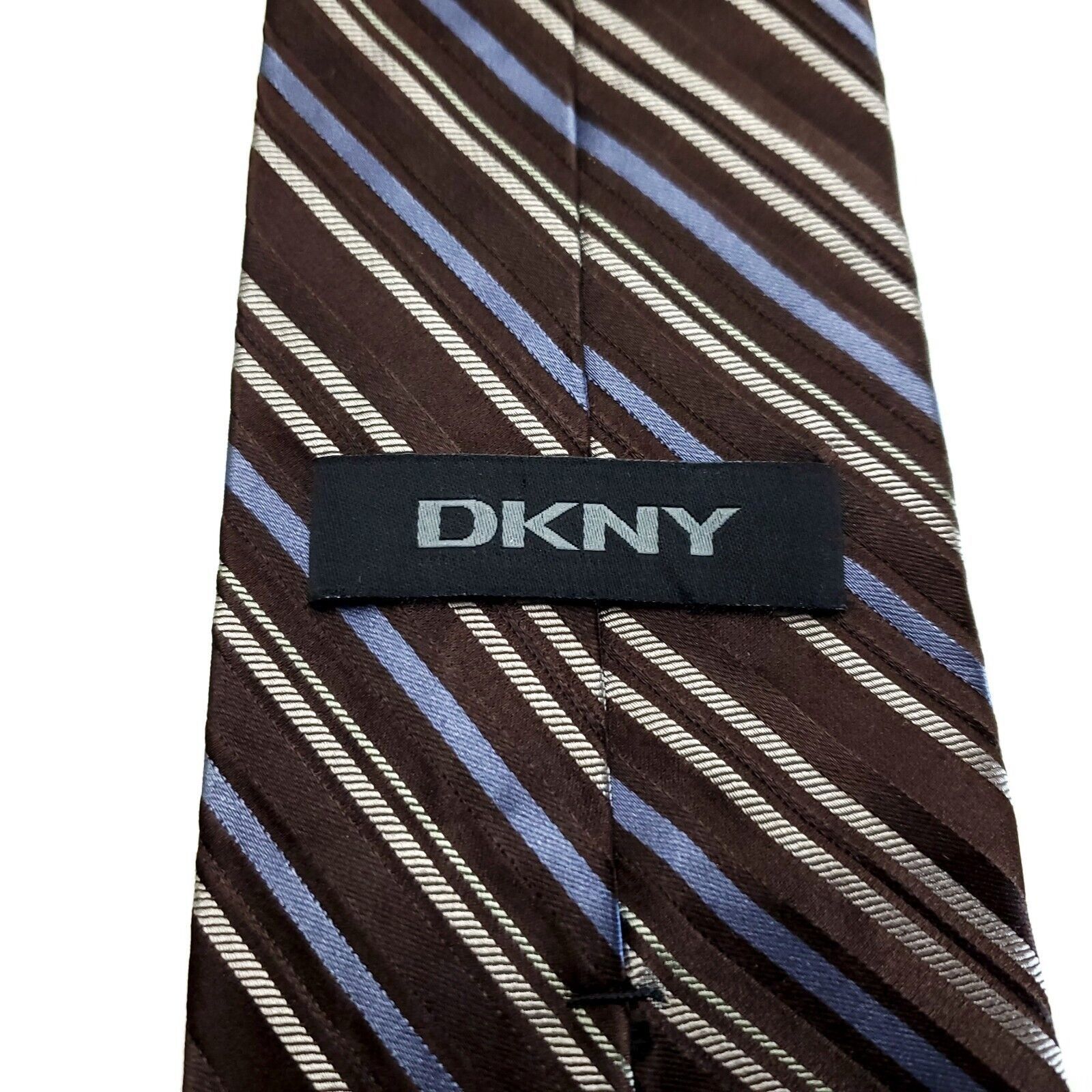 DKNY DKNY Brown Striped Woven Silk Tie Size ONE SIZE - 3 Thumbnail