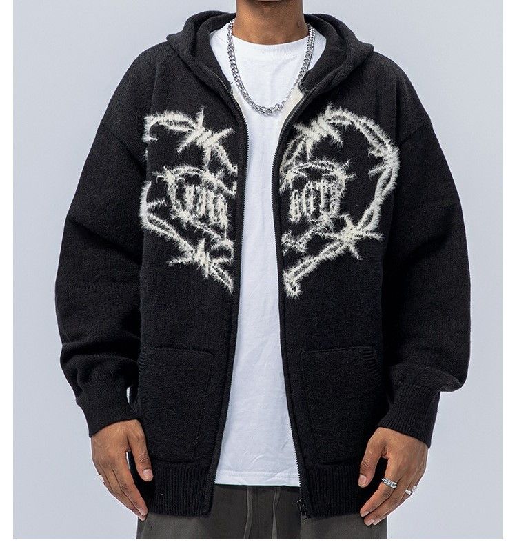 image of Black Wired Hearth Full Zip Hoodie, Men's (Size Medium)