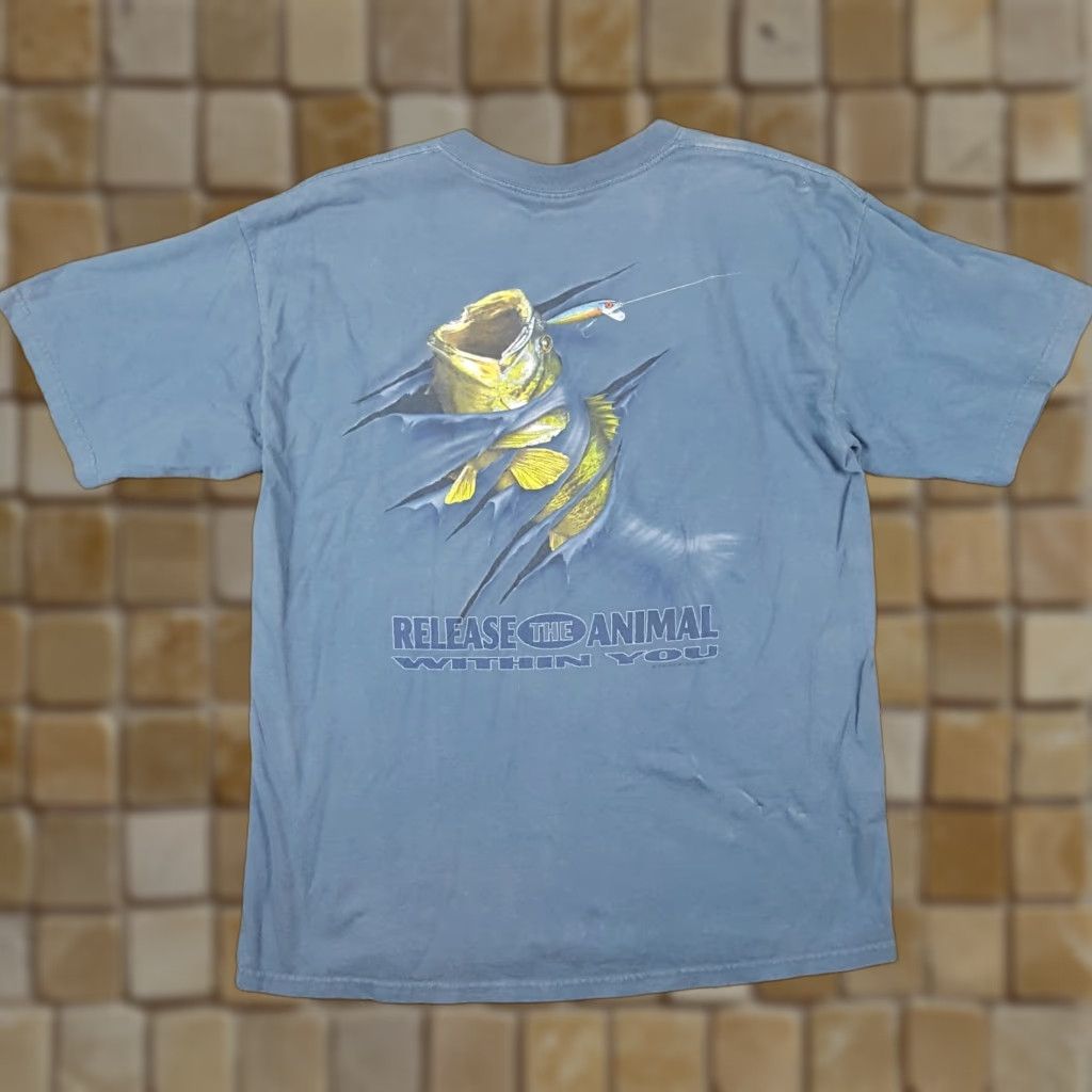 Gildan VINTAGE Y2K Bass Fishing T-Shirt Men’s Size L Cotton Short Sleeve Crew Neck Grunge Retro USA Summer 2000s Size US L / EU 52-54 / 3 - 1 Thumbnail