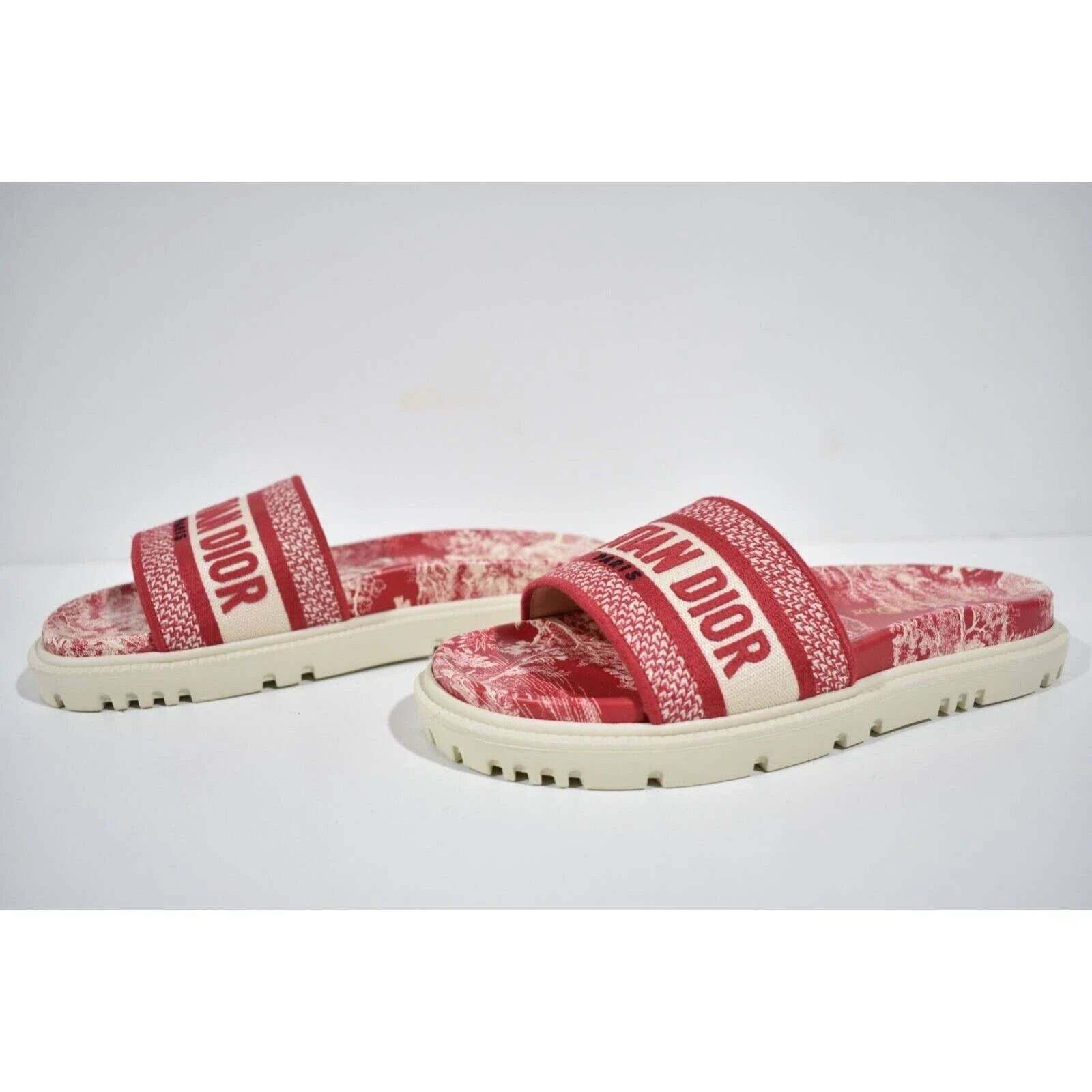 Dior Dway Red Toile De Jouy Platform Slide Mule Flat Sandal 36 Size US 6 / IT 36 - 10 Thumbnail