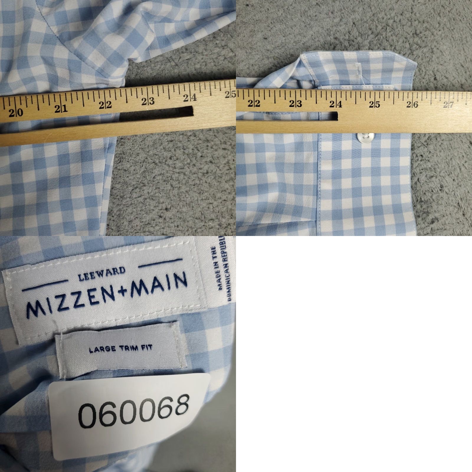 Mizzen+Main Mizzen+Main Shirt Mens Large Blue White Check Stretch Button Up Long Sleeve Size US L / EU 52-54 / 3 - 8 Thumbnail