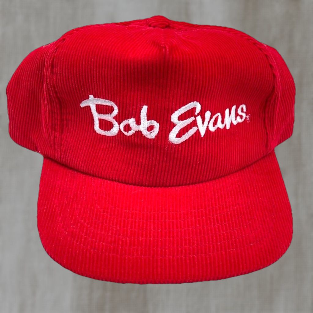 Vintage VINTAGE Bob Evans Trucker Hat Cap Snapback Red Corduroy 90s Racing Food Hat Mens Adjustable Corduroy Red Cotton Cap Size ONE SIZE - 1 Thumbnail
