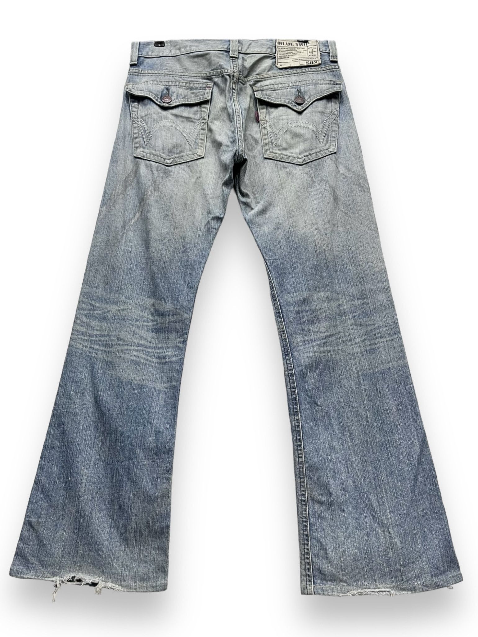 Edwin FYE🔥EDWIN BLUE TRIP Ripped Thrashed Blow Out Flared Denim Size US 31 - 6 Thumbnail