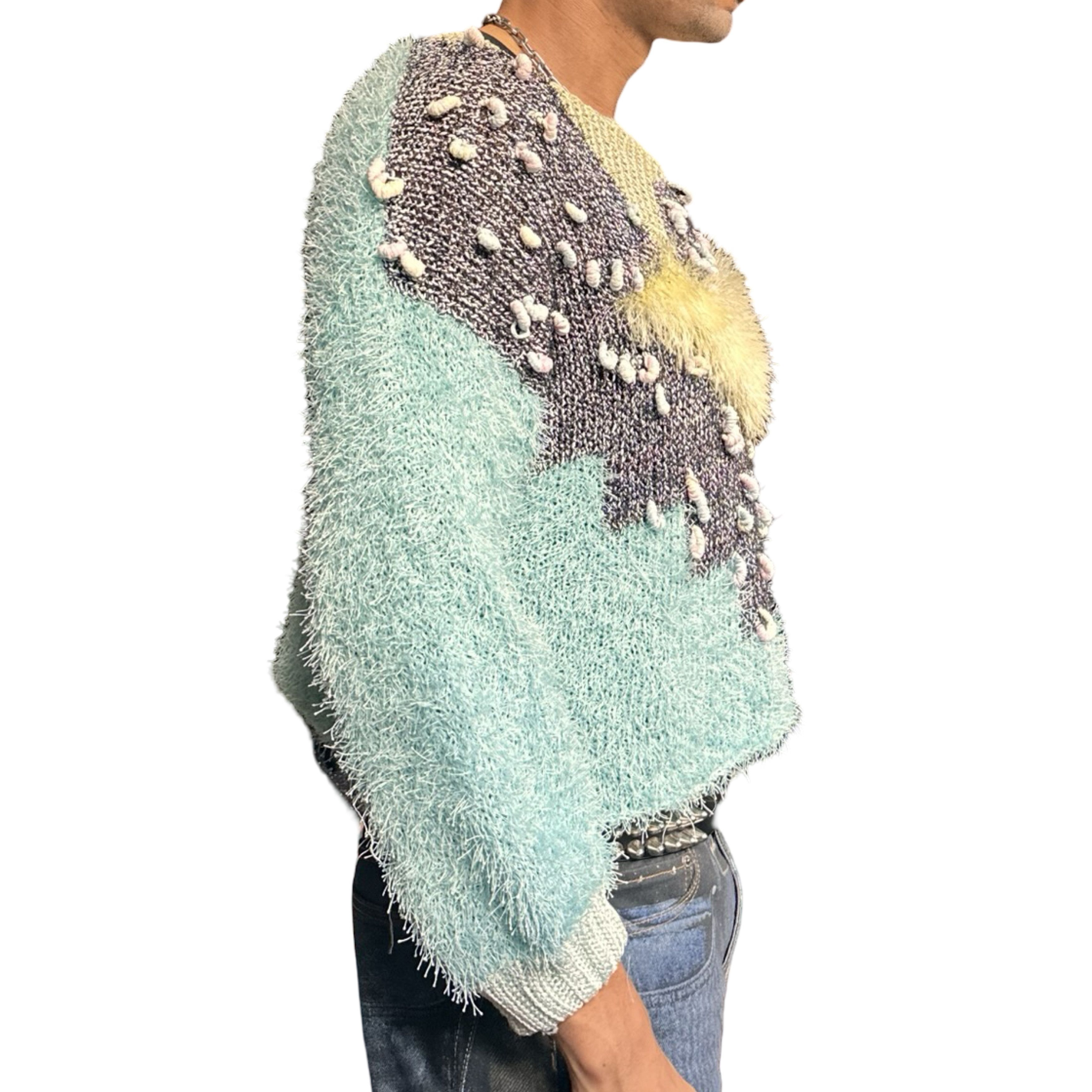 Vintage Vintage Blue & Yellow Granny Knit Retro Sweater – XL Size US XL / EU 56 / 4 - 3 Thumbnail