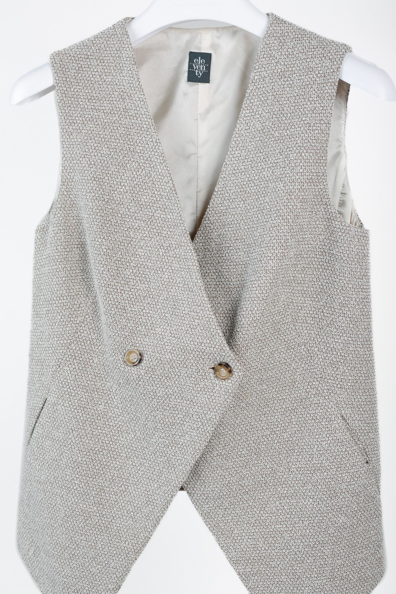 Eleventy Eleventy Brown Cotton-Blend Tweed Double-Breasted Vest Size L / US 10 / IT 46 - 3 Thumbnail