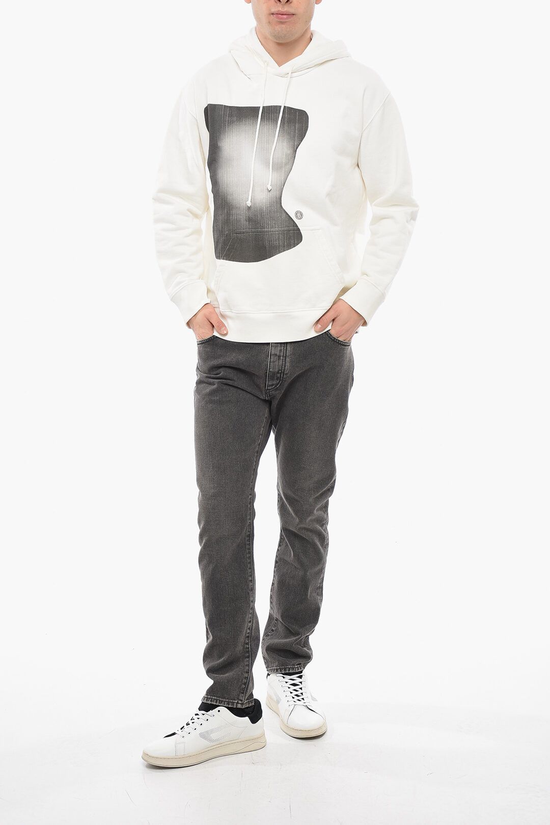 Maison Margiela og1mm1224 Unisex Brushed Cotton Printed Hoodie in White Size S / US 4 / IT 40 - 8 Thumbnail