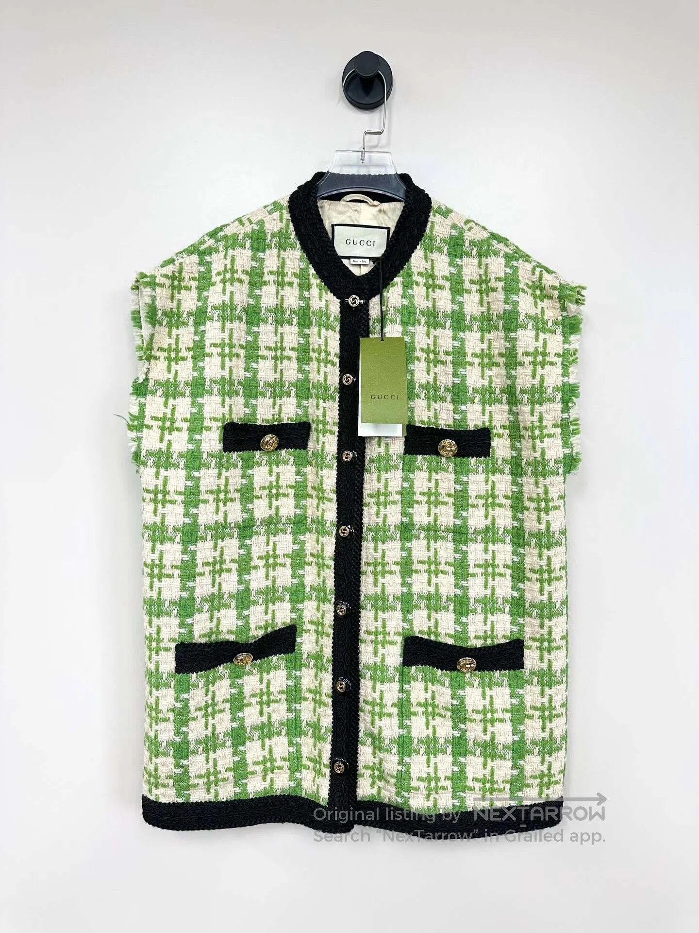 Gucci Guicci White Green Tweed Chanel Style Vest Jacket| Size XS / US 0-2 / IT 36-38 - 1 Thumbnail