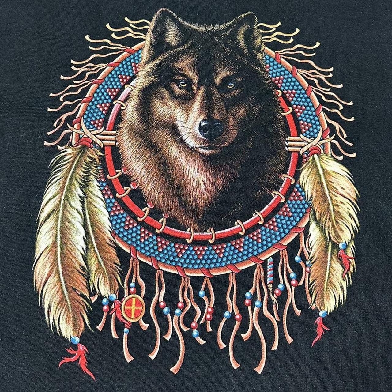 Delta Vintage Y2K Native American Wolf Dream-Catcher Art T-Shirt Size US XXL / EU 58 / 5 - 2 Thumbnail