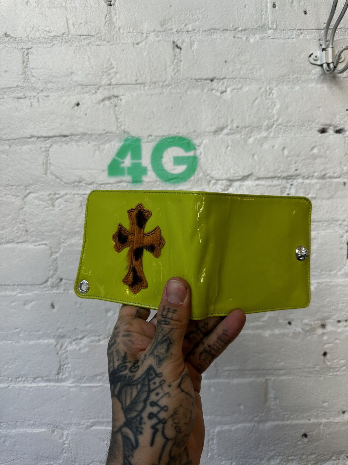 Chrome Hearts CHROME HEARTS 1/1 LIME GREEN CHEETAH LEOPARD CROSS WALLET Size ONE SIZE - 8 Thumbnail