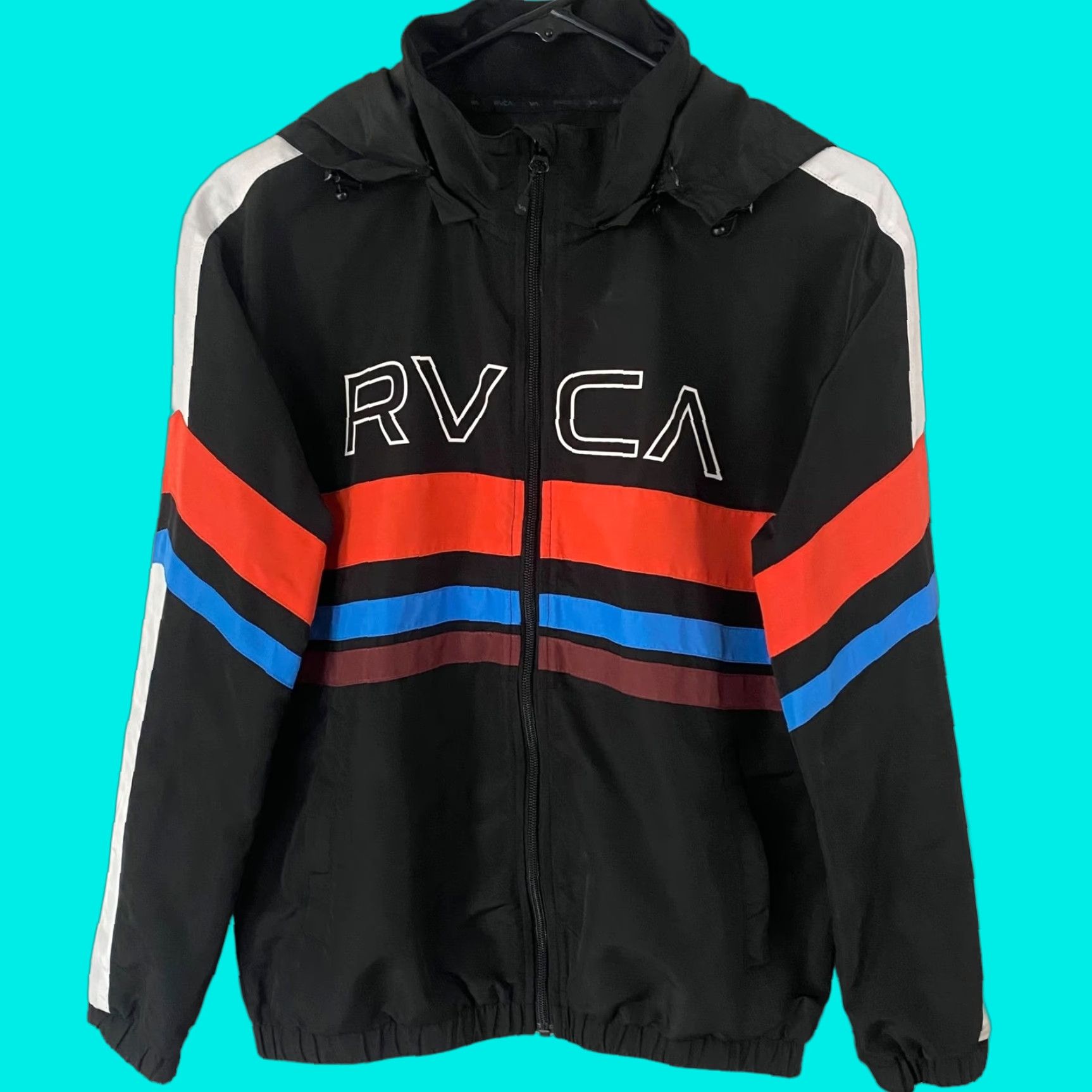 RVCA RVCA Windbreaker Jacket VA Team Zip-Up Detachable Hood Black Womens Small Long Sleeve Pockets Logo Retro Colorful Velcro? Size S / US 4 / IT 40 - 1 Thumbnail