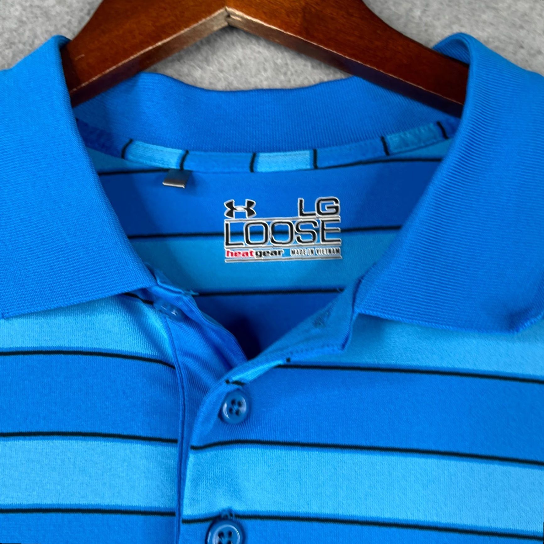 Under Armour Under Armour Polo Shirt Mens Large Blue Striped HeatGear Size US L / EU 52-54 / 3 - 5 Thumbnail