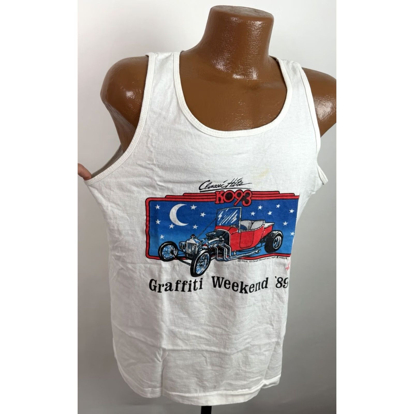 Fruit Of The Loom VINTAGE Hot Rod Cars Grafitti Tank Top Mens Large 80s Weekend Car Show White Size US L / EU 52-54 / 3 - 5 Thumbnail