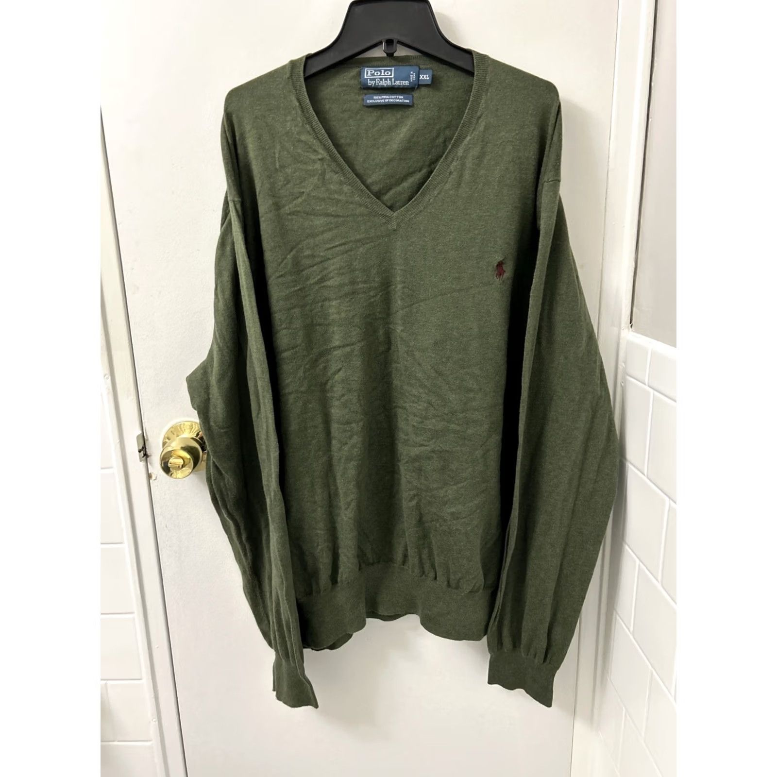 Polo Ralph Lauren Polo Ralph Lauren Sweater Mens 2XL Green 100% Pima Cotton V-Neck Pullover Size US XXL / EU 58 / 5 - 2 Thumbnail