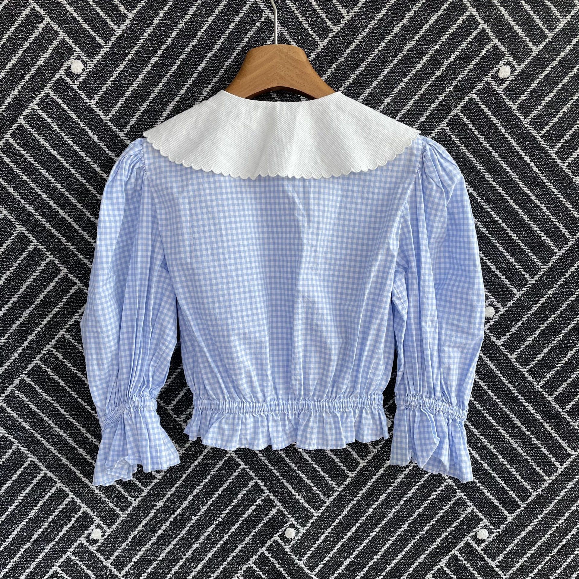 Miu Miu MIU MIU Women's Blue Plaid Short-Sleeve Cropped Top Size 36 Size XS / US 0-2 / IT 36-38 - 2 Thumbnail