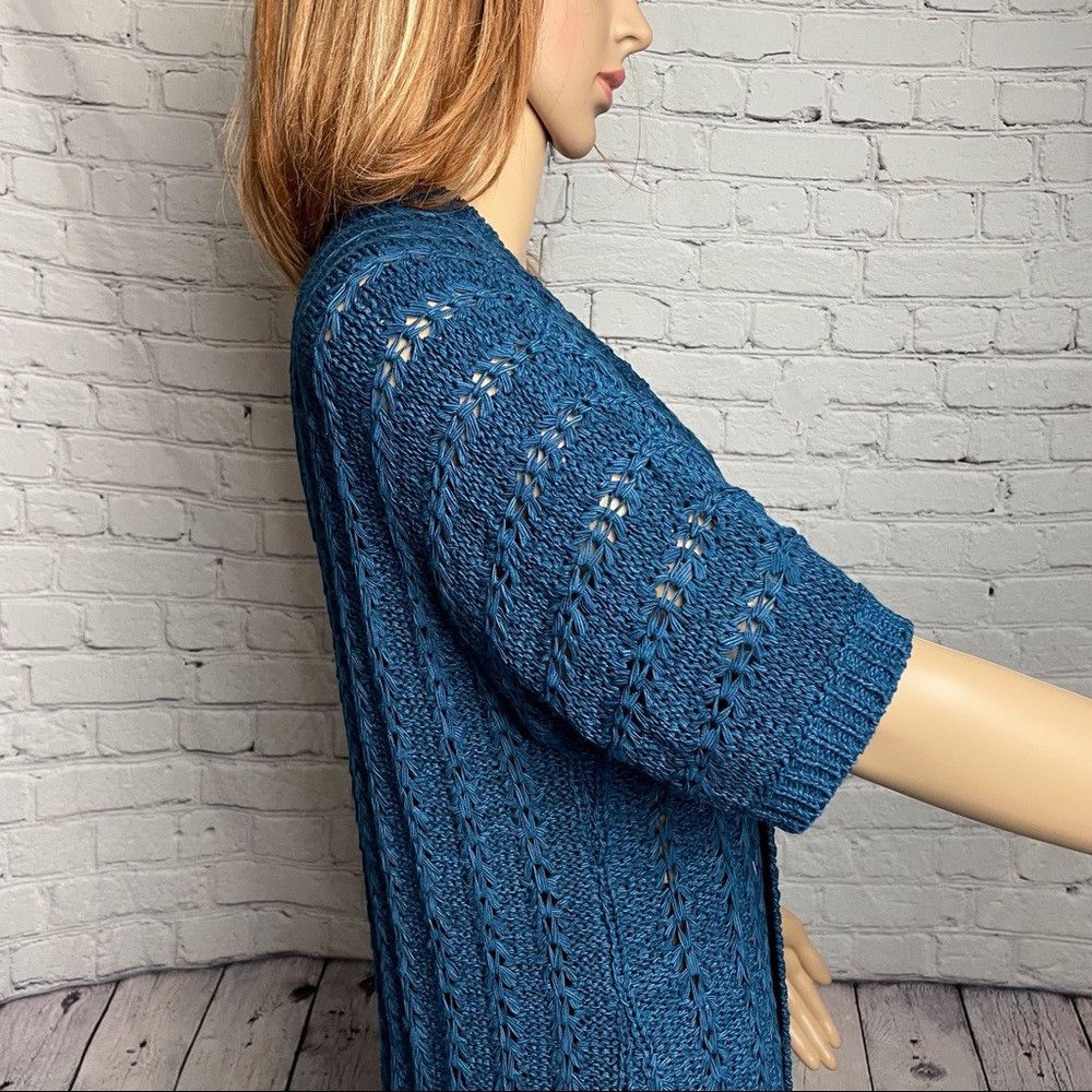 Chicos Chico's Blue Open Front Short Sleeve Knit Cardigan Size 2 U Size M / US 6-8 / IT 42-44 - 4 Thumbnail