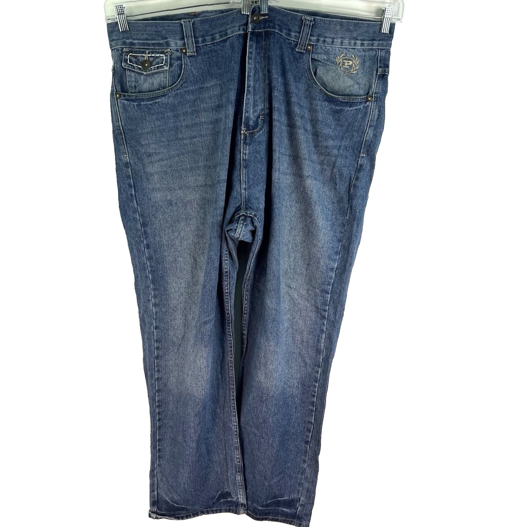 Phat Farm Phat Classic Denim Jeans 5-Pocket Design Blue Distressed Mens Size 44 X32 Regular Waist 46in Phat Farm Wide-Leg High Rise Relaxed Jeans Size US 44 / EU 60 - 2 Thumbnail