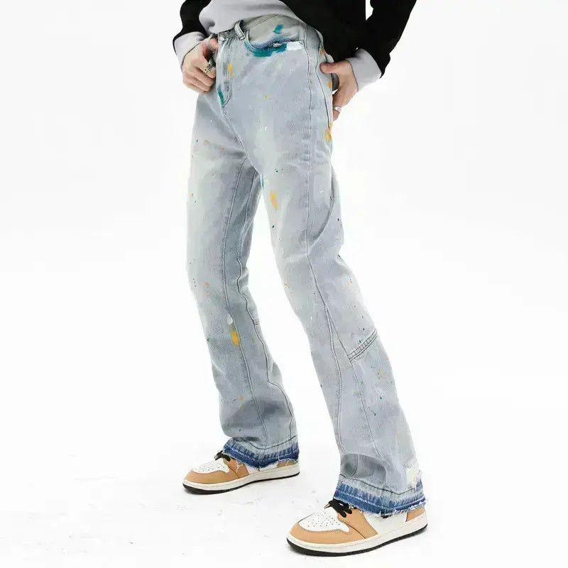 Japanese Brand Loose straight leg micro flared splashed ink jeans Size US 32 / EU 48 - 1 Thumbnail